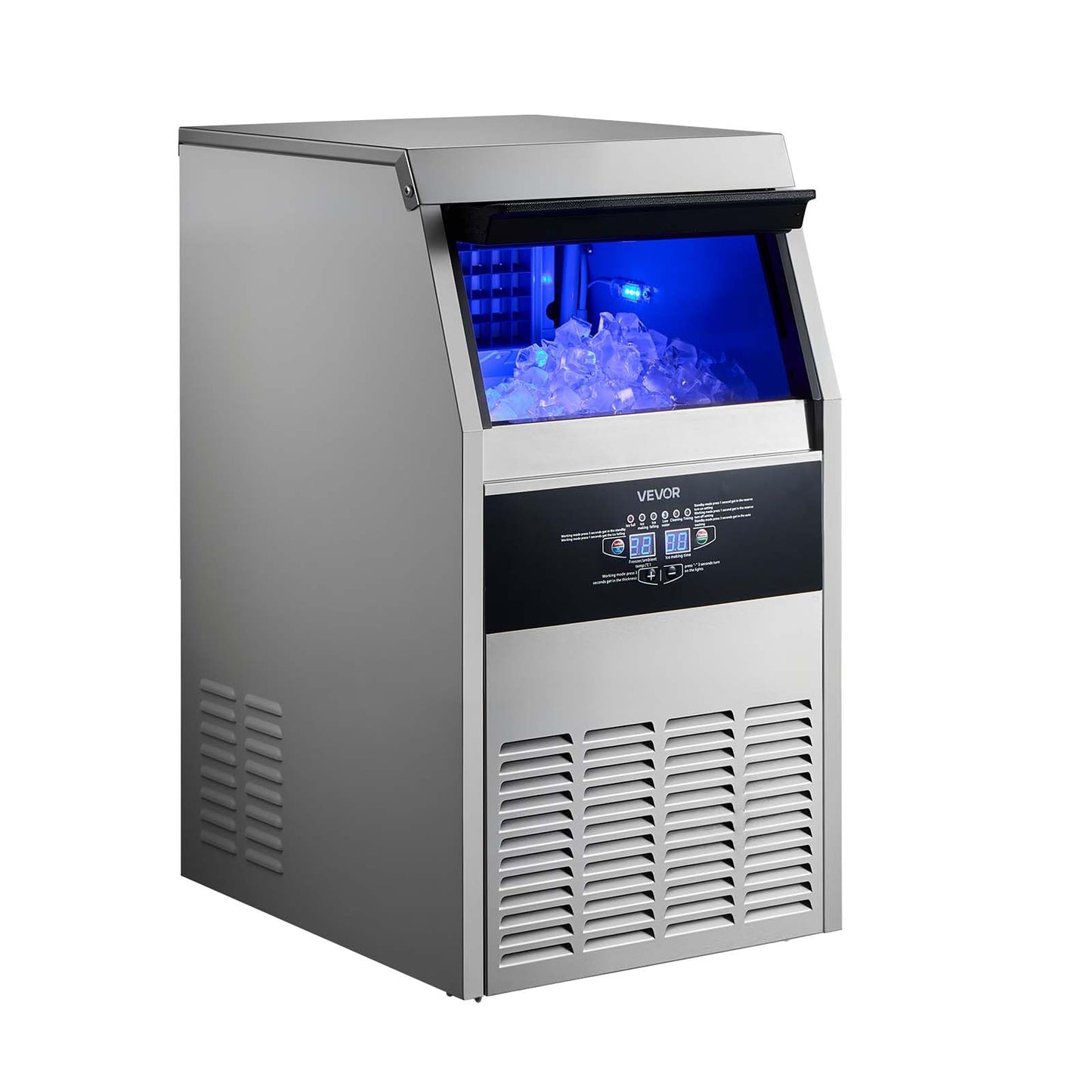 VEVOR Commercial Ice Maker Machine, 265 lbs/24h with 85 lbs Storage Capacity, Built-in/Freestanding/Under Counter, Stainless Steel Ice Maker with LED Display & Self-Cleaning, for Home Bar Restaurant