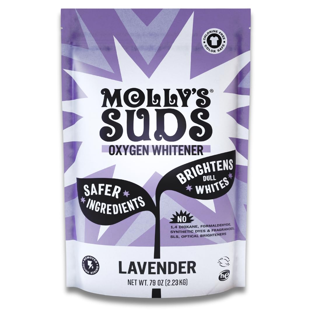 Molly's Suds Oxygen Whitener | Powerful Bleach Alternative, Chlorine Free & Color Safe | Brightens Whites and Removes Stains (Pure Lemon Essential Oil - 79 oz)