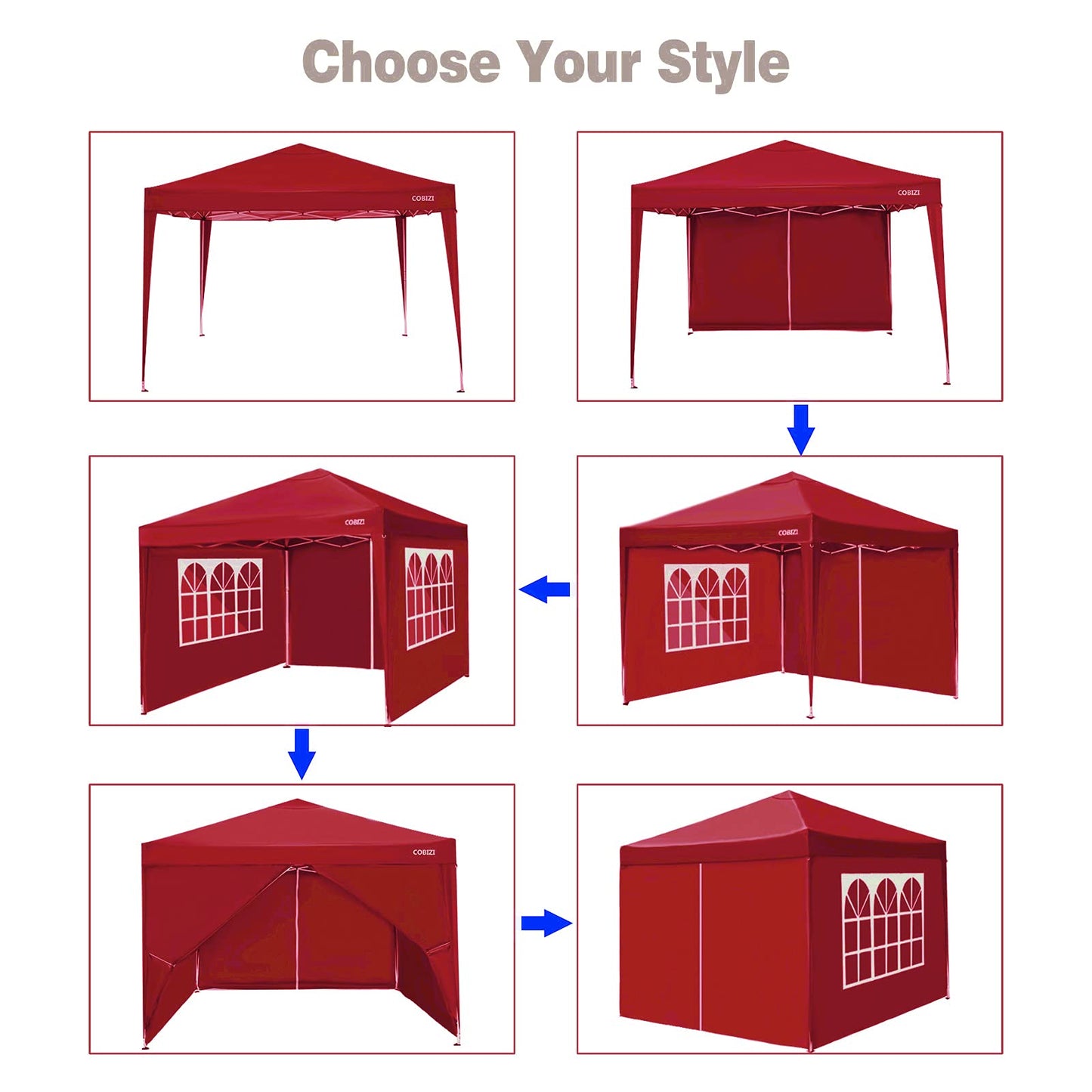 COBIZI 10x20 Pop Up Canopy Tent, Outdoor Party Tent with 4 Sidewalls, 1 Person Easy Set up, Tents for Parties with Fluorescent Strip & 4 Sandbags, Waterproof UPF50+, 3 Adjustable Height, Gray