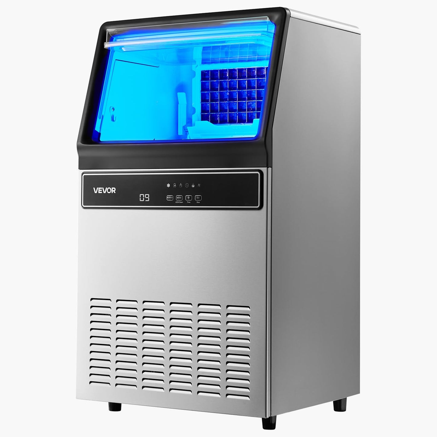 VEVOR Commercial Ice Maker Machine, 265 lbs/24h with 85 lbs Storage Capacity, Built-in/Freestanding/Under Counter, Stainless Steel Ice Maker with LED Display & Self-Cleaning, for Home Bar Restaurant