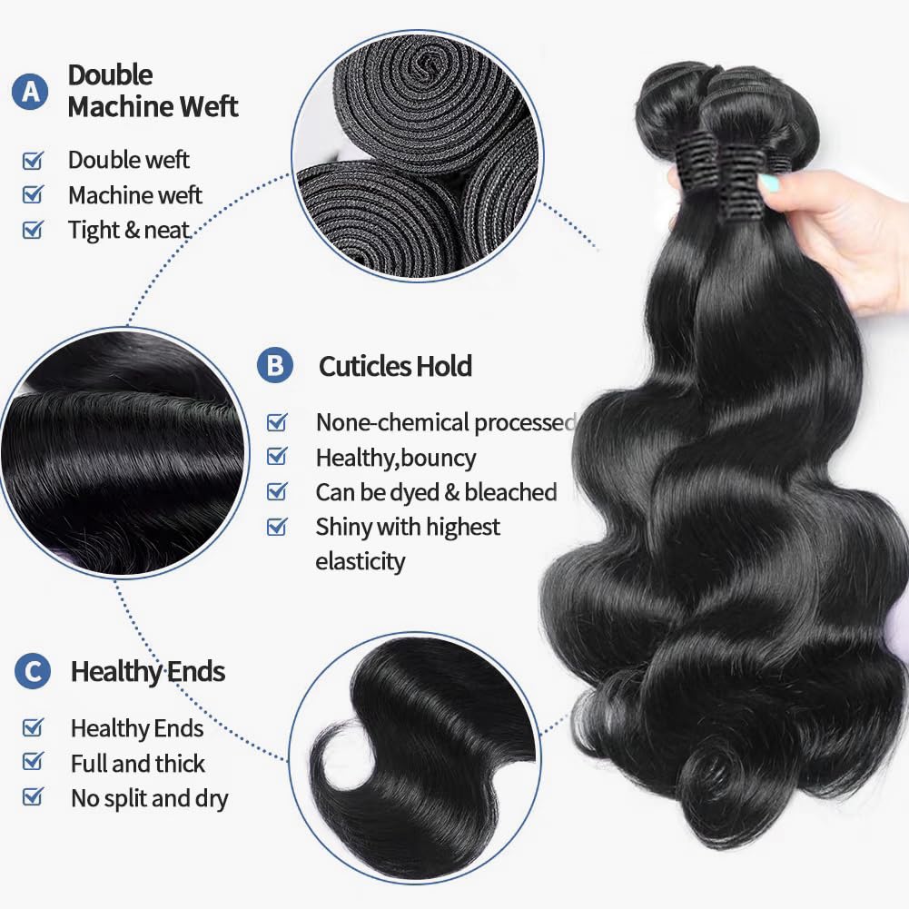 15A Body Wave Bundles Human Hair 16 18 20 Inch 100% Unprocessed Virgin Brazilian 3 Body Wave Bundles Human Hair 300g Human Hair Bundles Hair Extensions Natural Color(16 18 20 Inch)