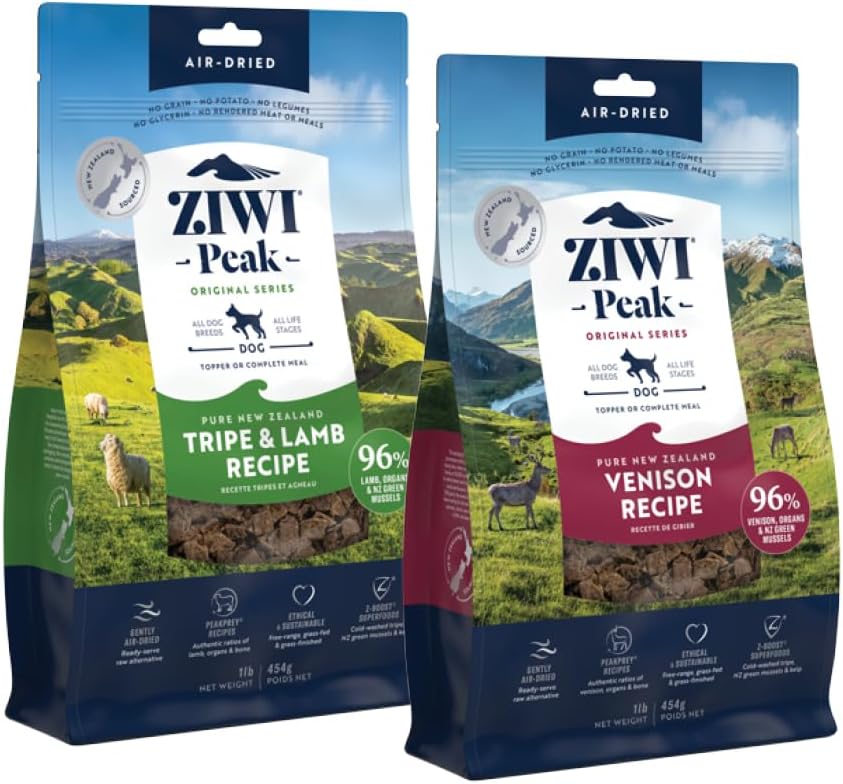 ZIWI Peak Air-Dried Dog Food Bundle - All Natural, High Protein, Grain Free & Limited Ingredient with Superfoods (Beef, Lamb & Chicken, 16oz Each)