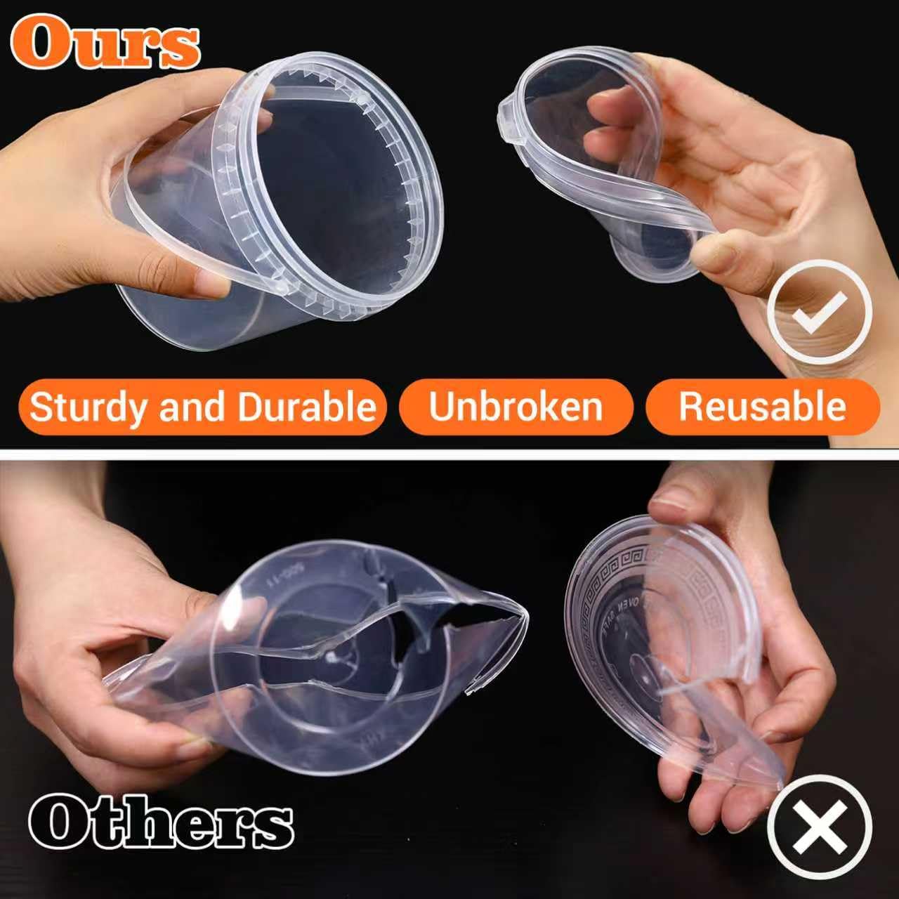 Airtight Clear Plastic Bucket with Lid, Ice Buckets for Parties, Reusable Ice Cream Tub with Handle, Food Storage Container, Food Grade Freezer and Microwave Safe for Sauce, Soup (16 OZ/500 ML)