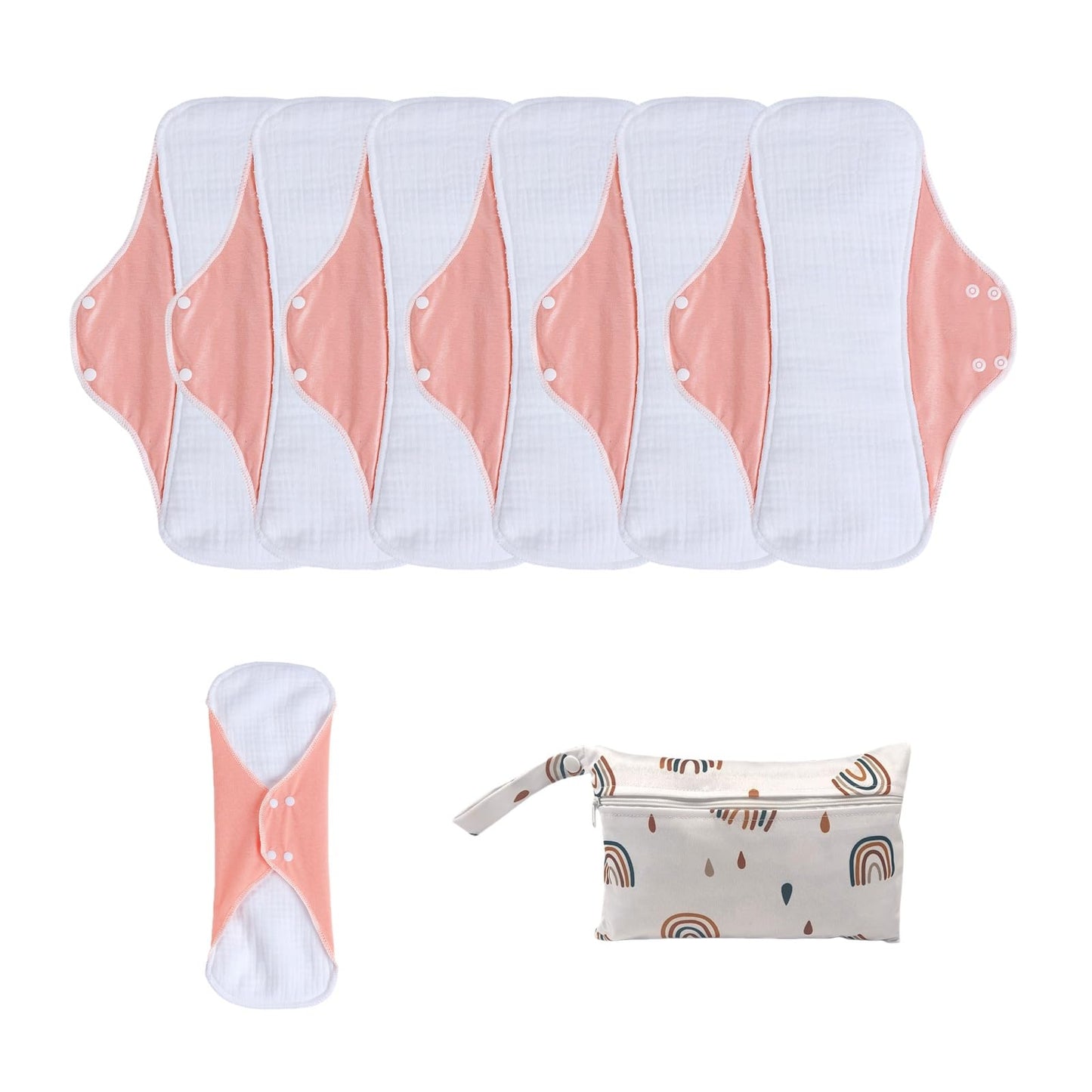 Washable Sanitary Napkins,Reusable Sanitary Pads,Heavy Incontinence Pads,Sanitary Napkin Set,7pcs/Set,Pack of 6+1 Storage Bag,Suitable for Heavy Menstrual Flow,Incontinence Patients