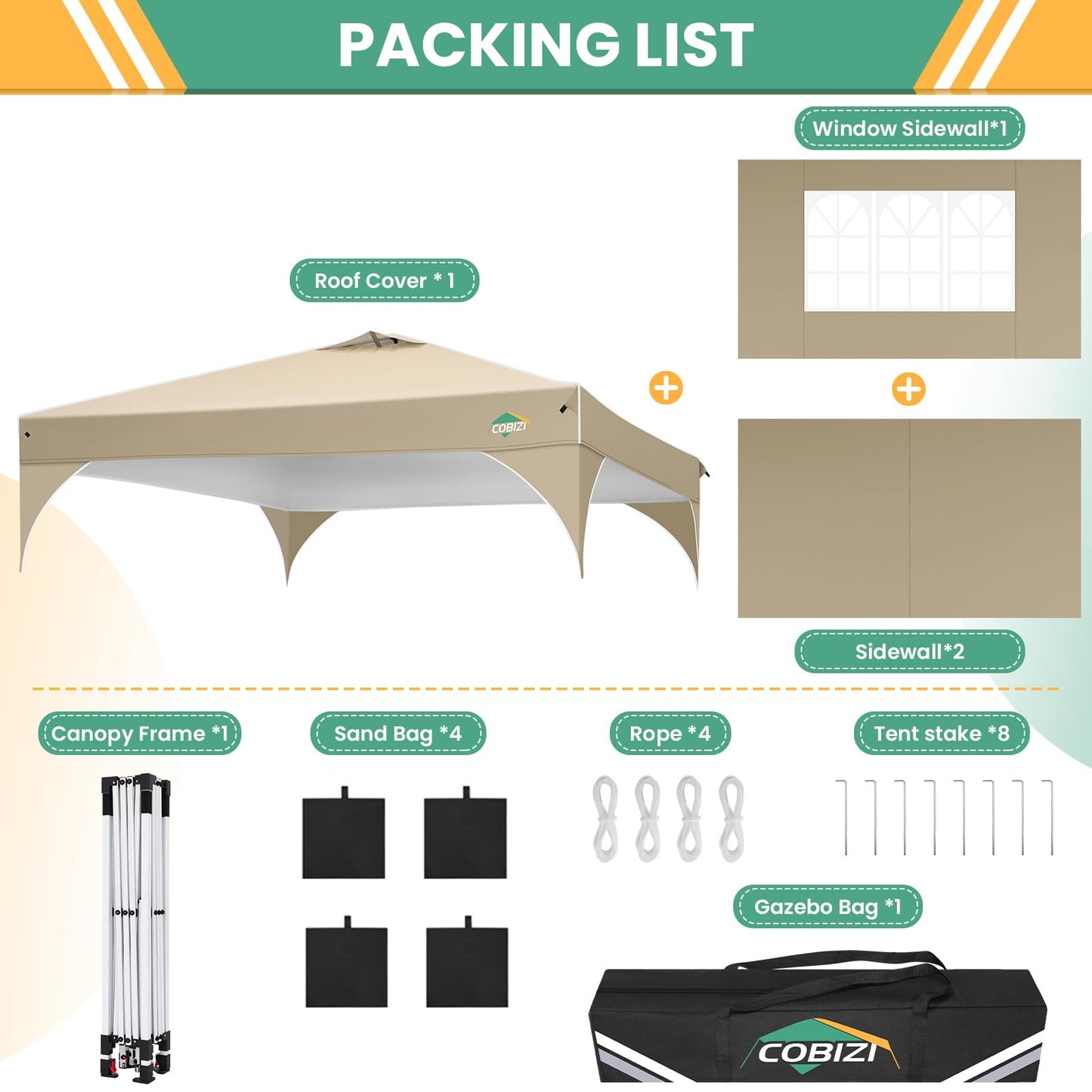 COBIZI 10x20 Pop Up Canopy Tent, Outdoor Party Tent with 4 Sidewalls, 1 Person Easy Set up, Tents for Parties with Fluorescent Strip & 4 Sandbags, Waterproof UPF50+, 3 Adjustable Height, Gray