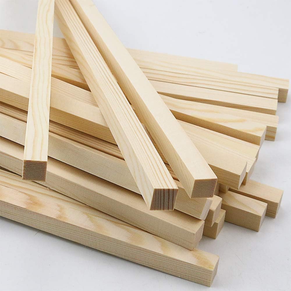 25 Pack of Unfinished 1/2” x 12” Hardwood Square Wooden Dowel Rods or Sticks