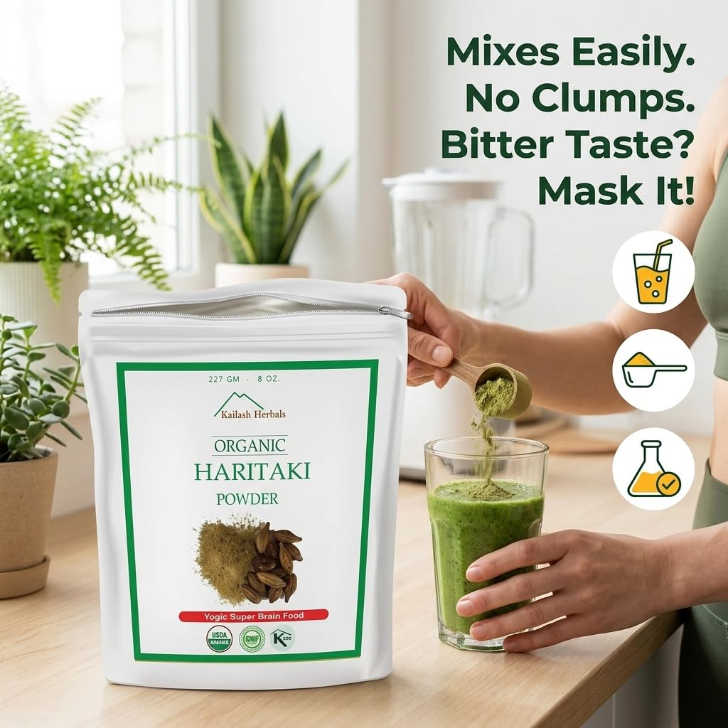 Kailash Herbals Organic Haritaki Powder | The King of Herbs |1 Pound (16 oz) – Terminalia Chebula – Ayurvedic Digestive, Pineal Gland Support – Vegan, Non-GMO