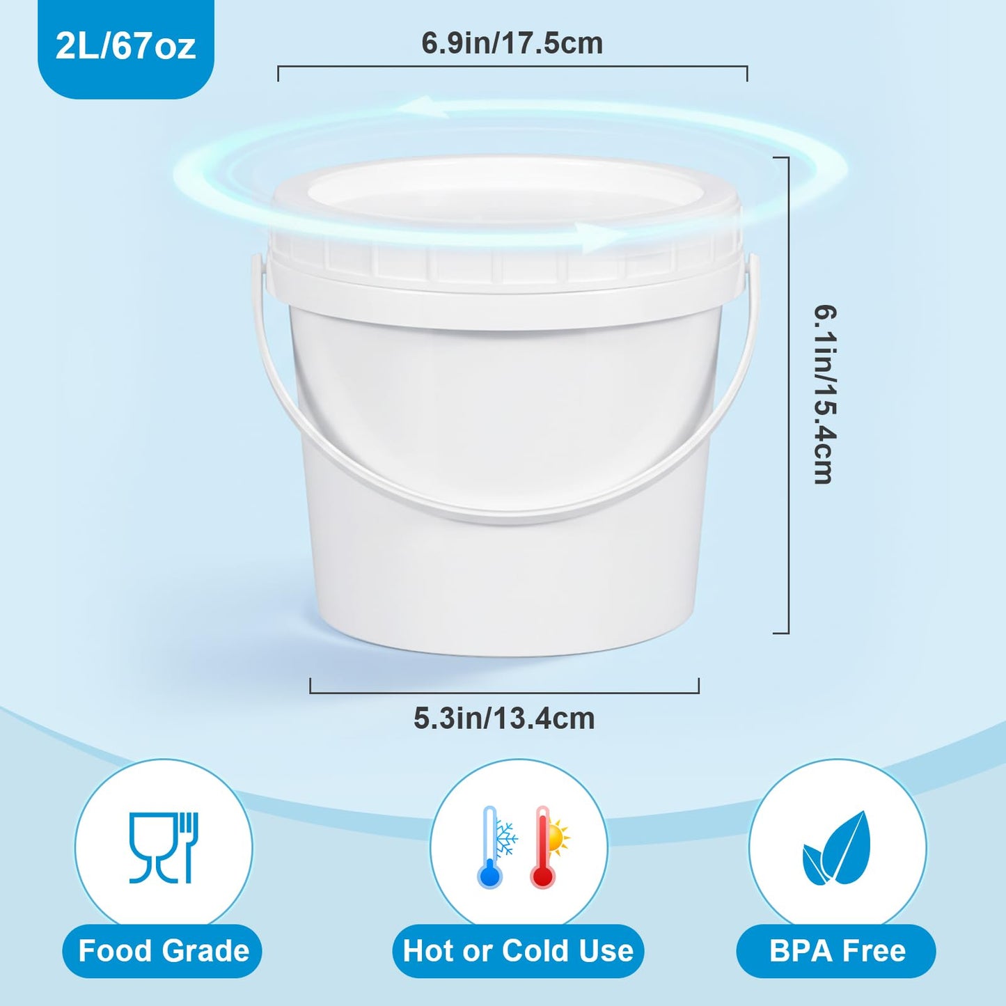 Airtight Clear Plastic Bucket with Lid, Ice Buckets for Parties, Reusable Ice Cream Tub with Handle, Food Storage Container, Food Grade Freezer and Microwave Safe for Sauce, Soup (16 OZ/500 ML)