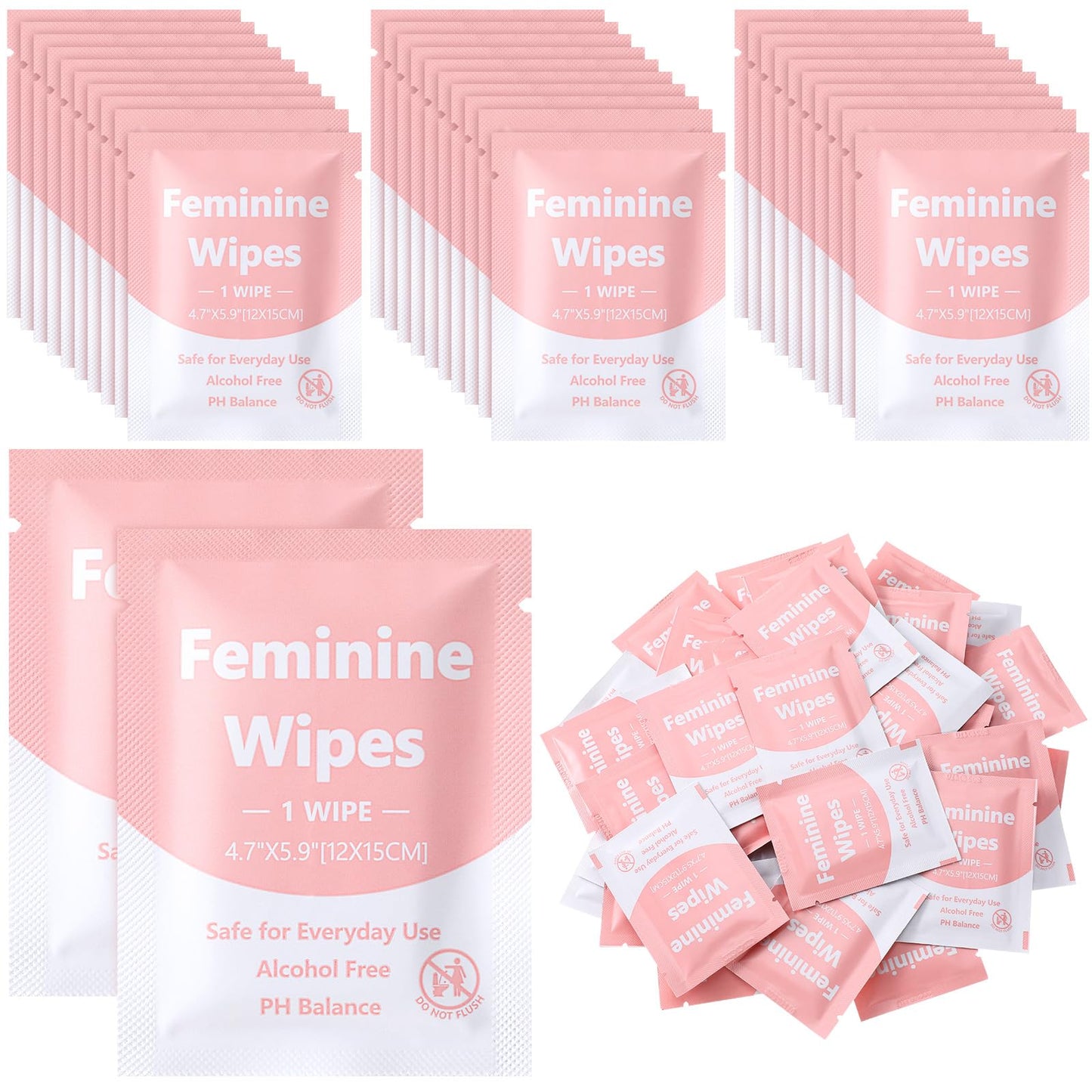 300 Pieces Feminine Wipes Individually Wrapped Women Travel Size Bulk Unscented Intimate Wipes Mild Private Parts Ph Balanced for Travel Bathroom Toilet Daily(Green)