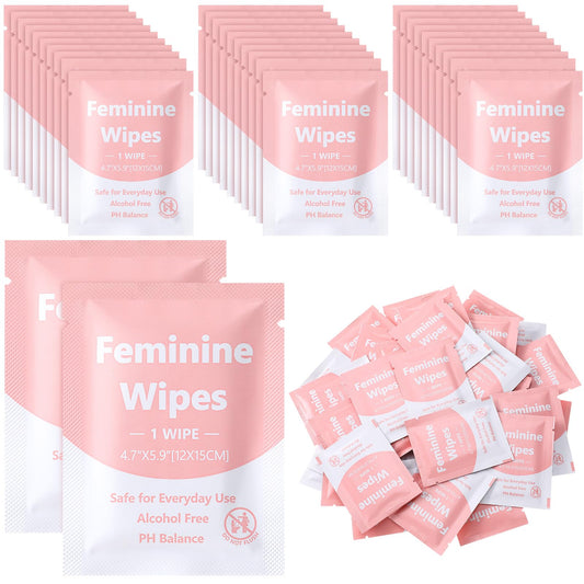 300 Pieces Feminine Wipes Individually Wrapped Women Travel Size Bulk Unscented Intimate Wipes Mild Private Parts Ph Balanced for Travel Bathroom Toilet Daily(Green)