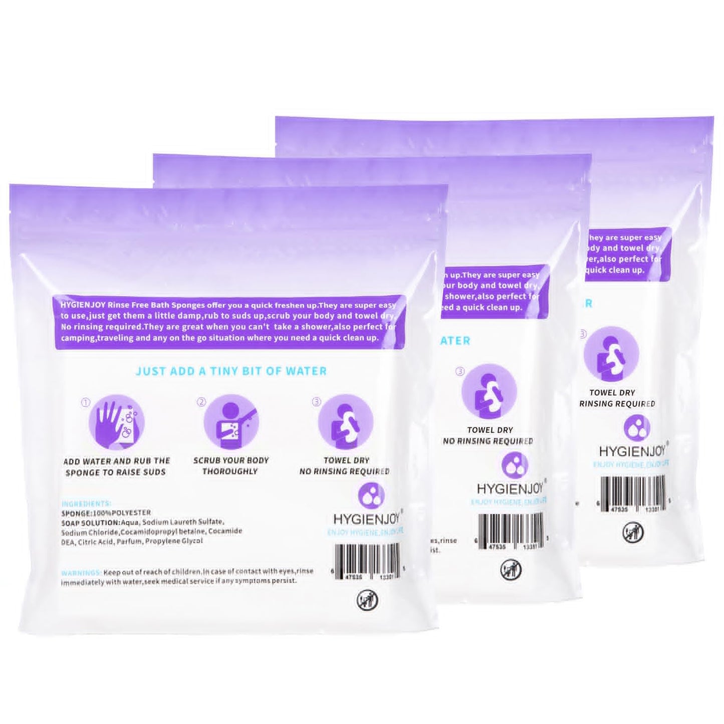 HYGIENJOY-21% Larger,No Rinse Bathing Wipes for Adults-Rinse Free Bath Sponges,Soap Infused,Dry Shower Wipes for Elderly,For Camping,Hiking,GYM,Post Surgery Must Haves, (25 Counts)