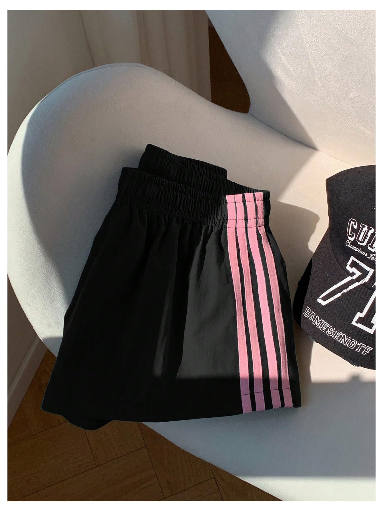 MakeMeChic Women's Striped Summer Shorts Workout Running Shorts Mini Micro Sweat Track Shorts Gym Athletic Wear
