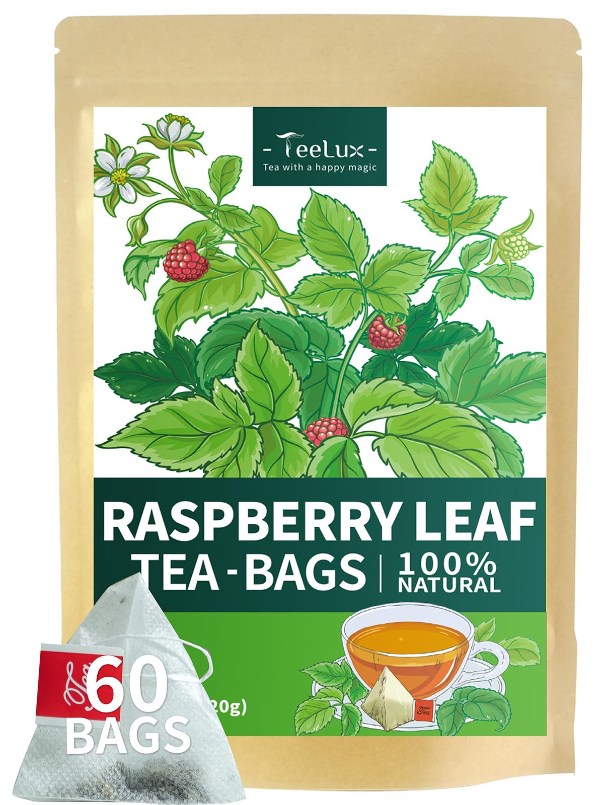 TeeLux Chamomile Tea Bags, 1.5g/bag, Pure Natural Chamomile Flowers Herbal Tea, Caffeine Free, 100 Count