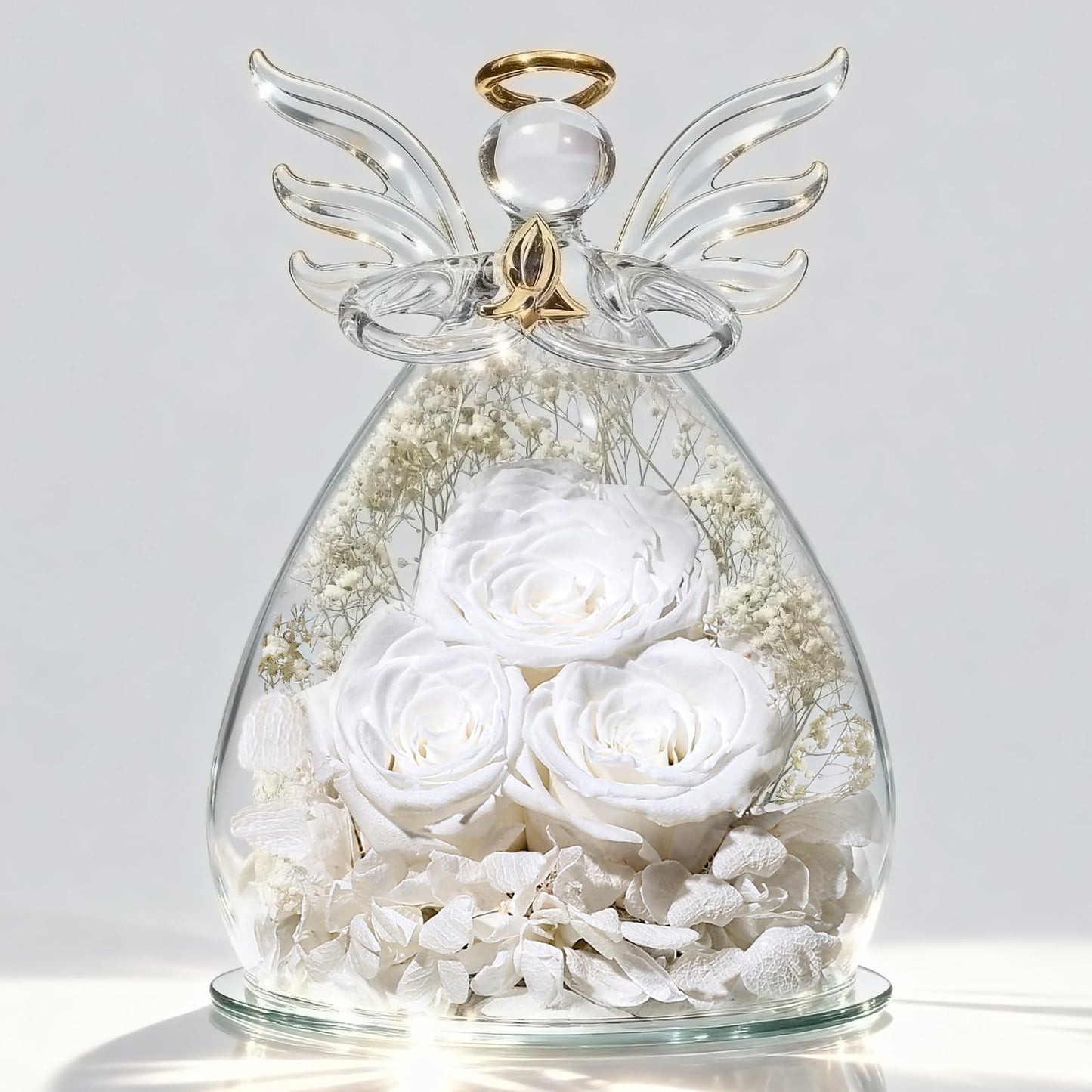 Beferr Mothers Day Mom Birthday Gifts for Women, Fresh Flowers for Delivery Forever Preserved Rose in Glass Angel Figurine, Anniversary Christian Real Rose for Grandma Nana Wife Mum from Daughter Son