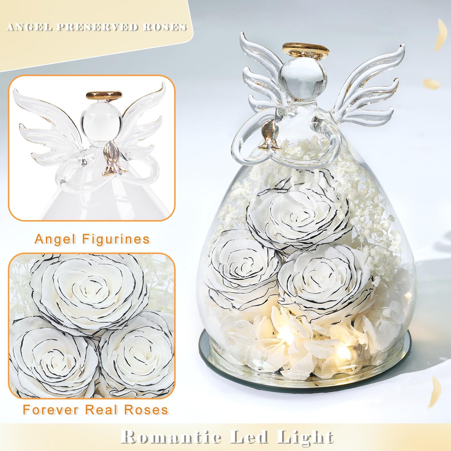 Beferr Mothers Day Mom Birthday Gifts for Women, Fresh Flowers for Delivery Forever Preserved Rose in Glass Angel Figurine, Anniversary Christian Real Rose for Grandma Nana Wife Mum from Daughter Son