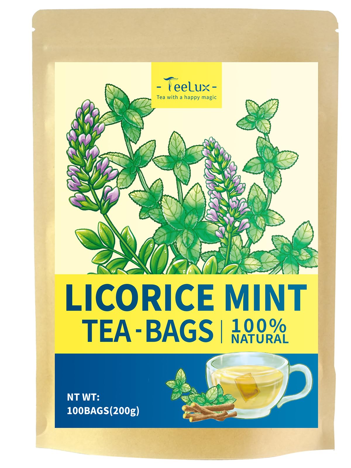 TeeLux Chamomile Tea Bags, 1.5g/bag, Pure Natural Chamomile Flowers Herbal Tea, Caffeine Free, 100 Count