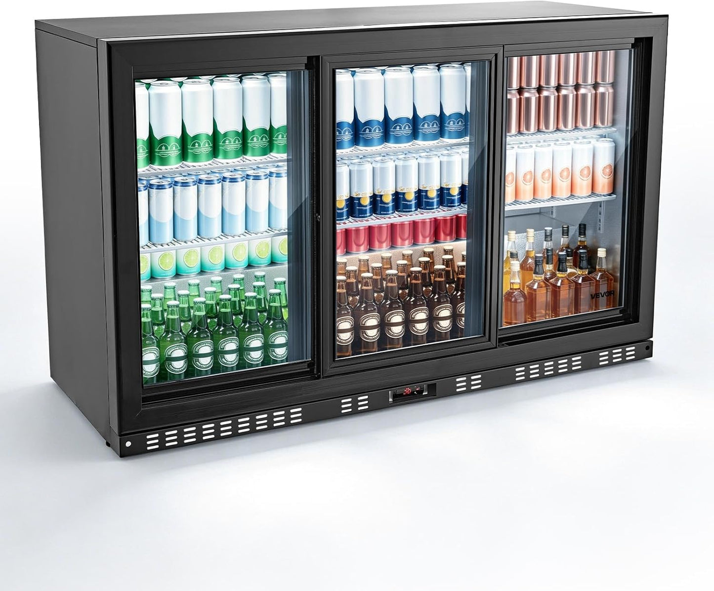 VEVOR Back Bar Cooler, 7.4 Cu. Ft Commercial Beverage Refrigerator, Under Counter Bar Fridge with 2 Sliding Doors, LED Lighting, Adjustable Shelves, Low-E Glass Display Cooler for Beer, Wine, Drink