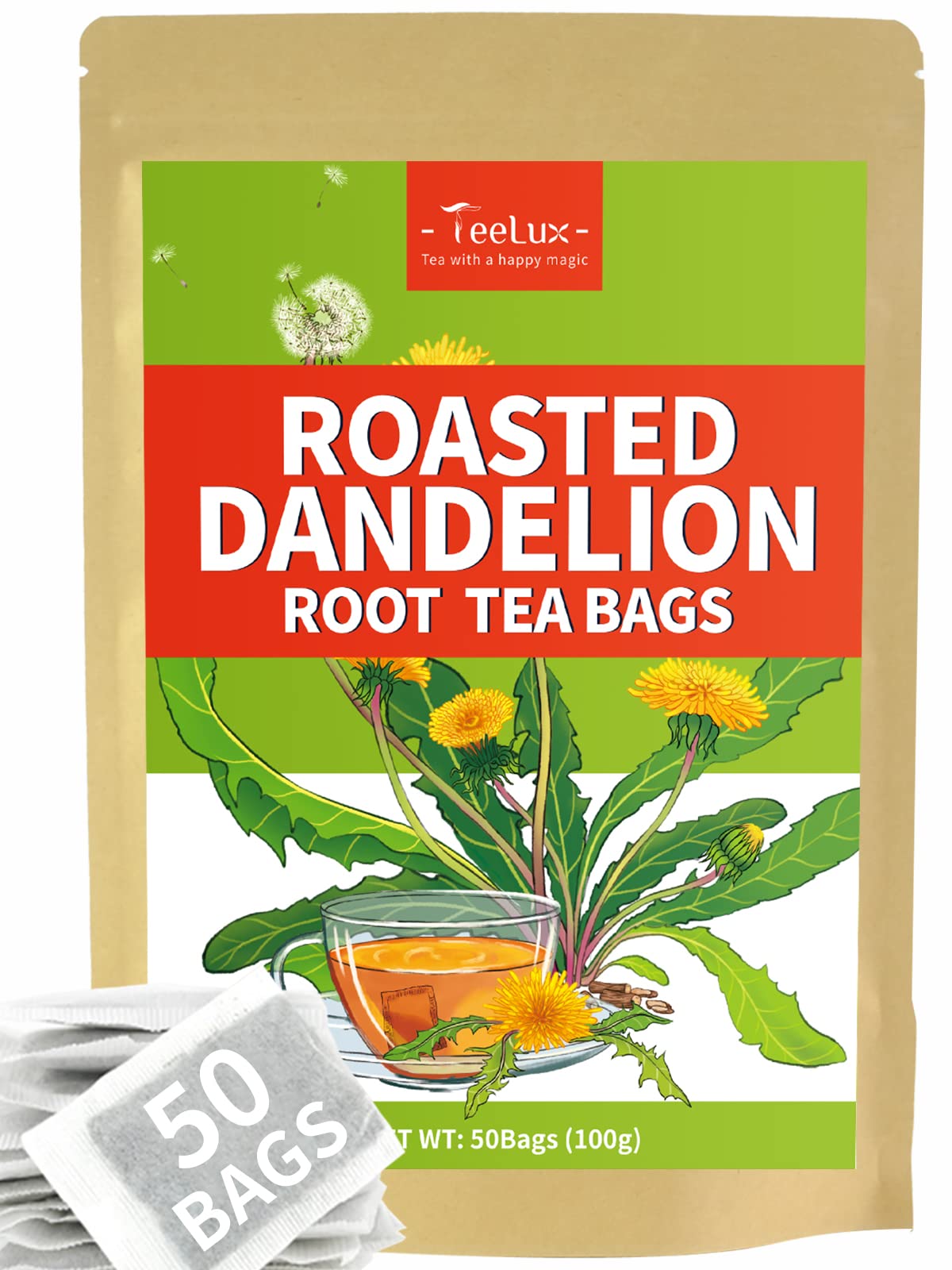 TeeLux Chamomile Tea Bags, 1.5g/bag, Pure Natural Chamomile Flowers Herbal Tea, Caffeine Free, 100 Count