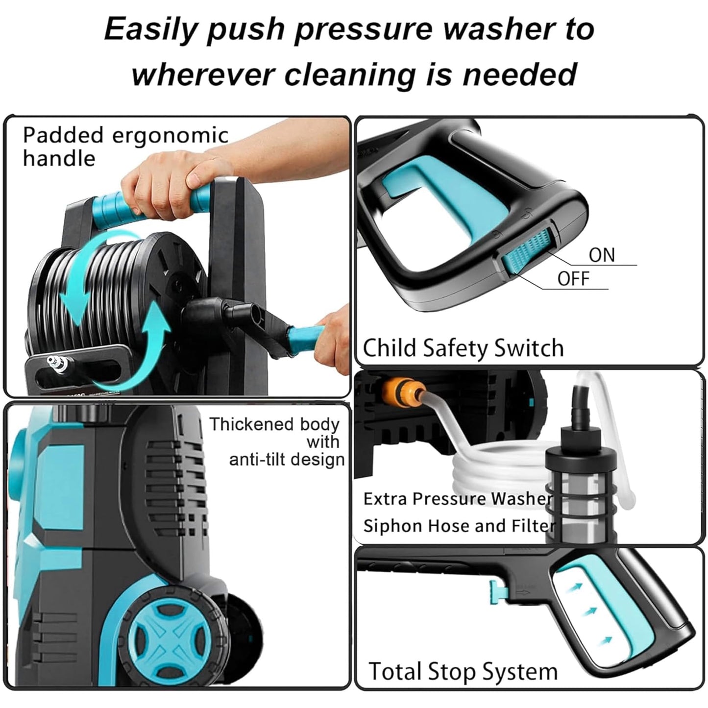 2026new Pressure Washer 5000PSI with Adj-8-Level Touch Screen, 34" Tall Power Washer, 4 Quick Connect Nozzles, Inlet Hose&Filter&500mlFoam Cannon for Cars/Fences/Driveways,Blue