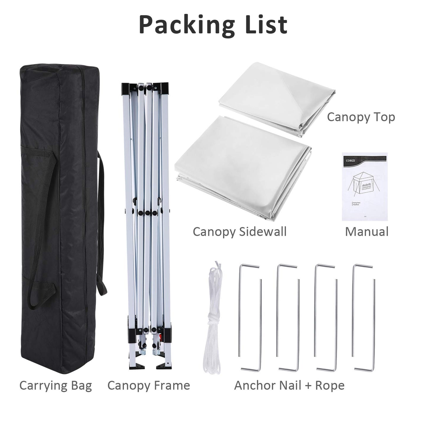 COBIZI 10x20 Pop Up Canopy Tent, Outdoor Party Tent with 4 Sidewalls, 1 Person Easy Set up, Tents for Parties with Fluorescent Strip & 4 Sandbags, Waterproof UPF50+, 3 Adjustable Height, Gray