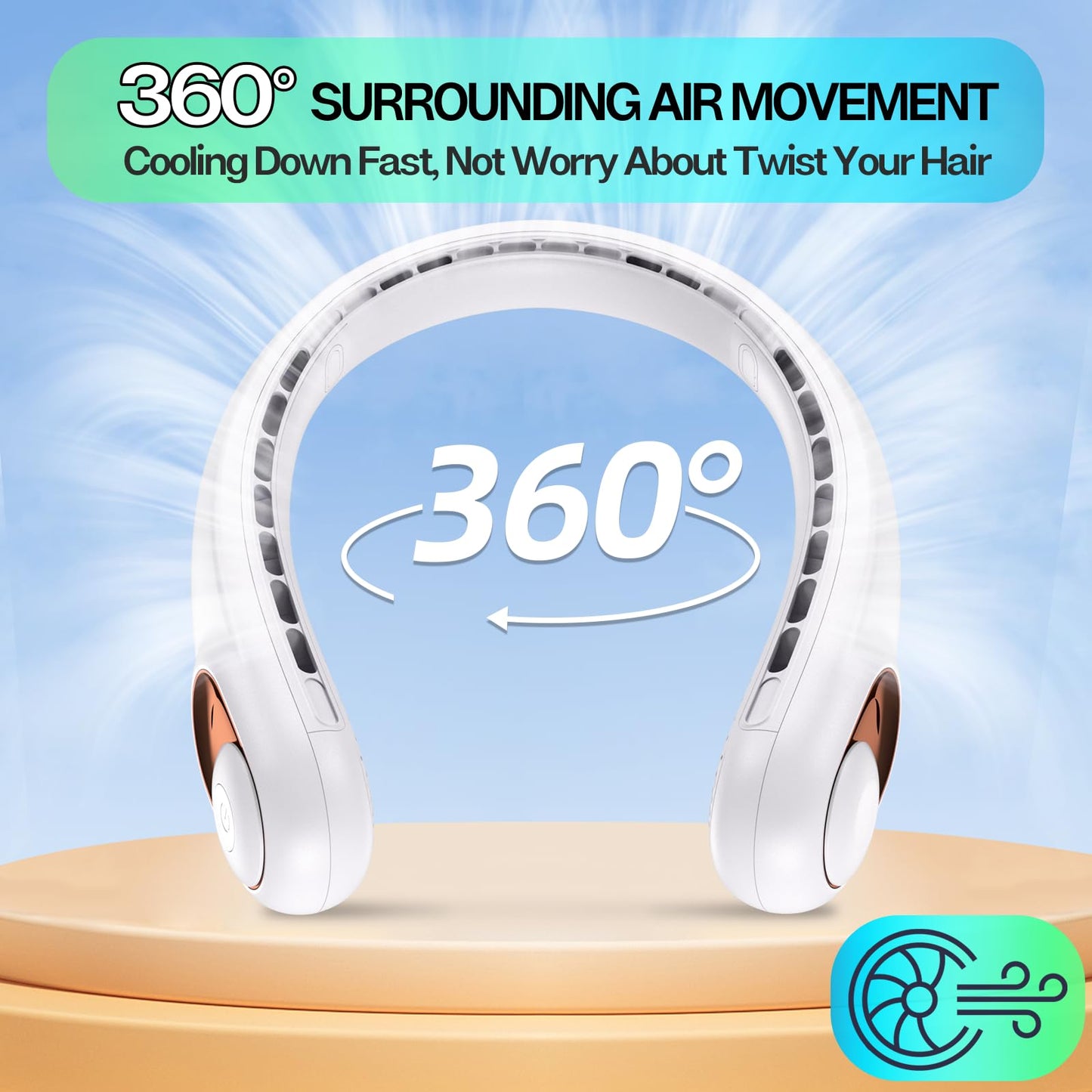 KIDEE Neck Fan, Bladeless Neck Fans Portable Rechargeable, Upgrade 360° Airflow, 3 Speeds, Headphone Design, 4000mAh Battery Operated Personal Wearable Fan Hands Free for Travel Indoor Outdoor