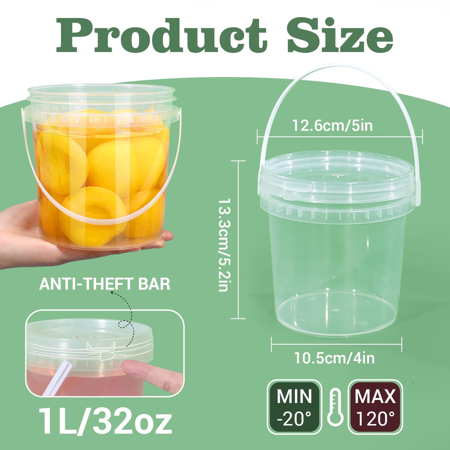 Airtight Clear Plastic Bucket with Lid, Ice Buckets for Parties, Reusable Ice Cream Tub with Handle, Food Storage Container, Food Grade Freezer and Microwave Safe for Sauce, Soup (16 OZ/500 ML)
