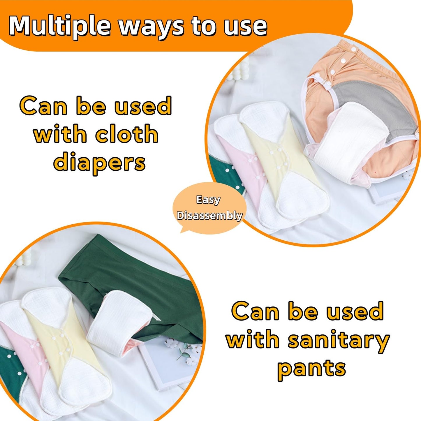 Washable Sanitary Napkins,Reusable Sanitary Pads,Heavy Incontinence Pads,Sanitary Napkin Set,7pcs/Set,Pack of 6+1 Storage Bag,Suitable for Heavy Menstrual Flow,Incontinence Patients