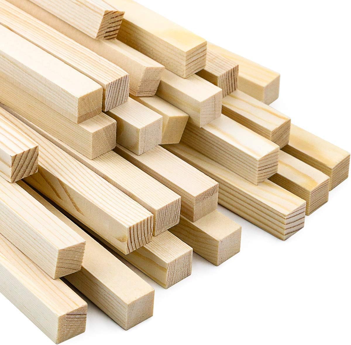 25 Pack of Unfinished 1/2” x 12” Hardwood Square Wooden Dowel Rods or Sticks