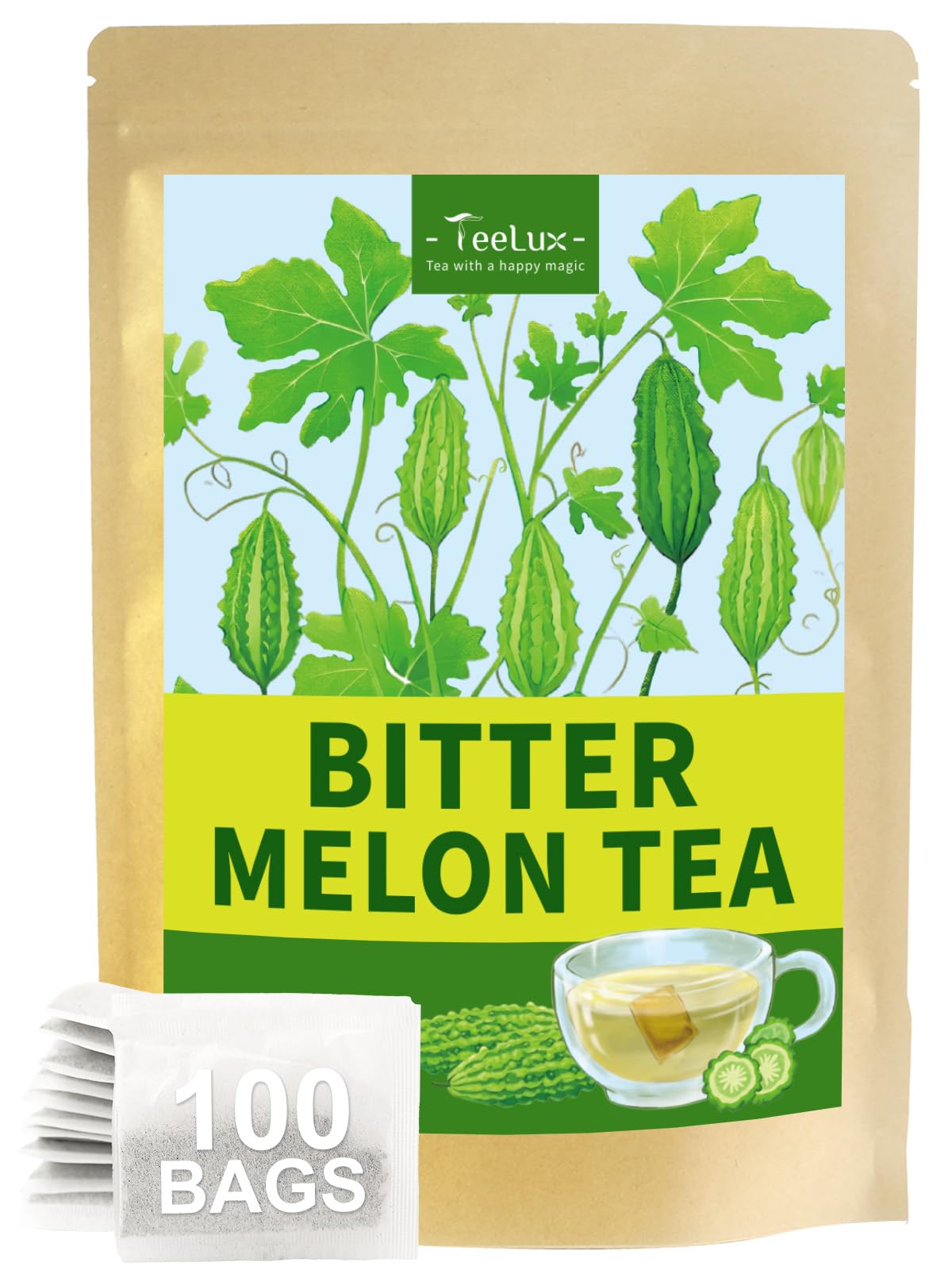 TeeLux Chamomile Tea Bags, 1.5g/bag, Pure Natural Chamomile Flowers Herbal Tea, Caffeine Free, 100 Count