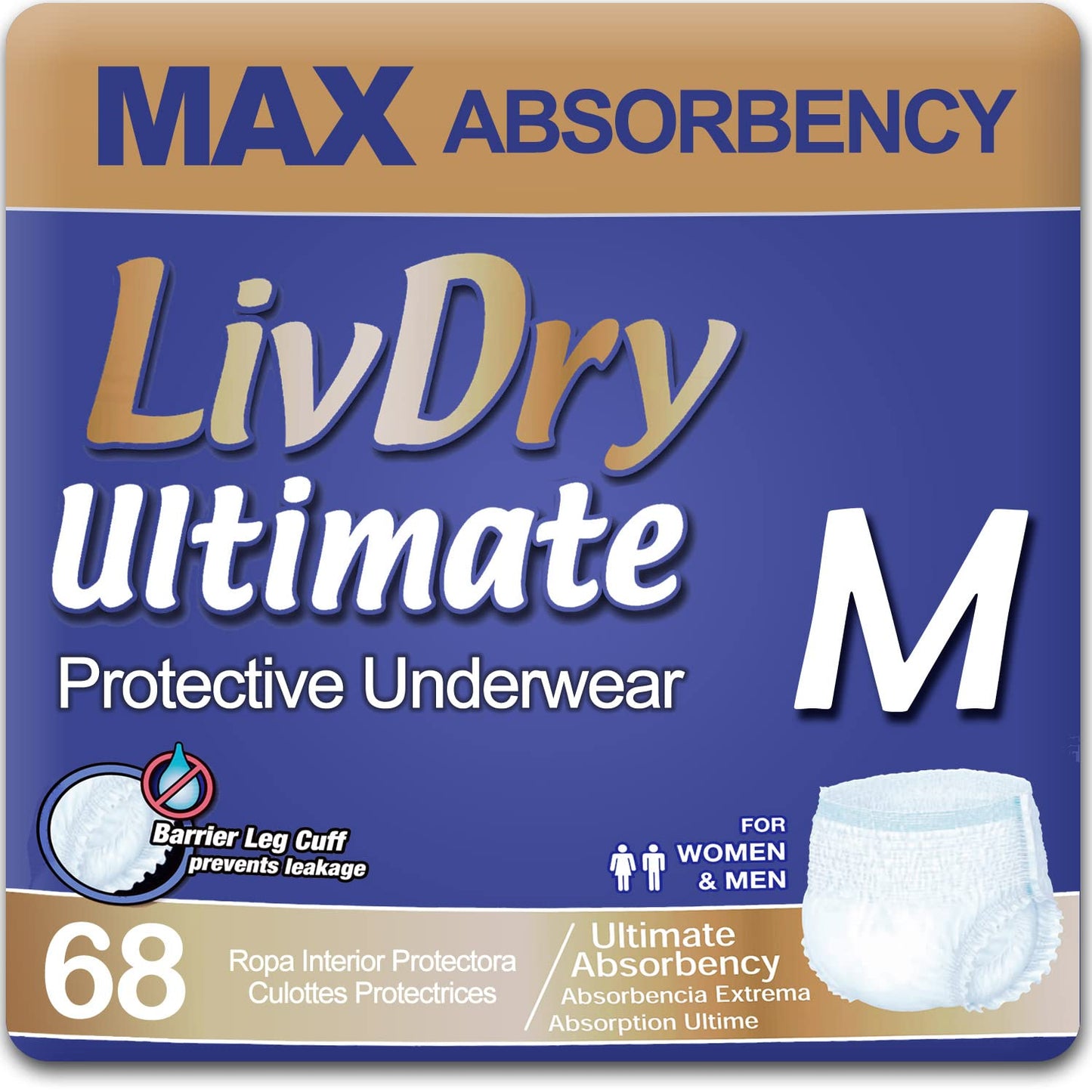 LivDry Ultimate XL Adult Incontinence Underwear, Max Absorbent Adult Diapers with Leak Protection, X-Large, 12-Pack