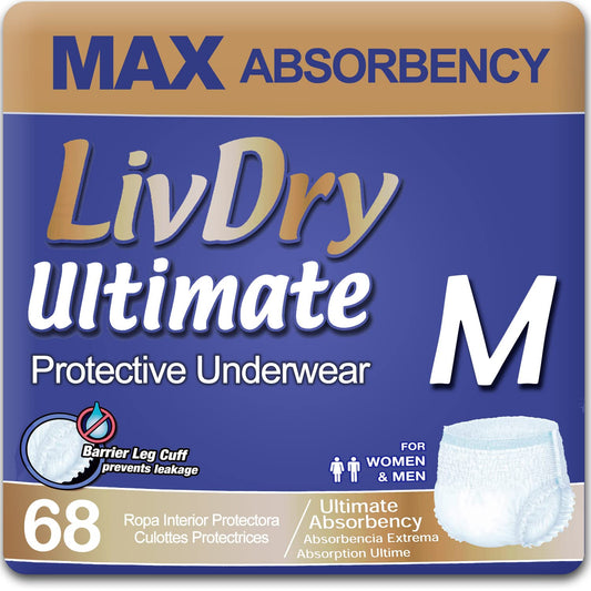 LivDry Ultimate XL Adult Incontinence Underwear, Max Absorbent Adult Diapers with Leak Protection, X-Large, 12-Pack