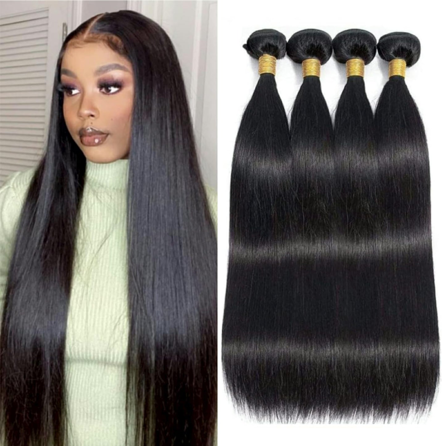Straight 4 Bundles With Closure Human Hair 18 20 22 24+16 Inch 100% Unprocessed Black Brazilian Hair Extensions Pre Plucked With Baby Hair 4X4 HD Lace Closure
