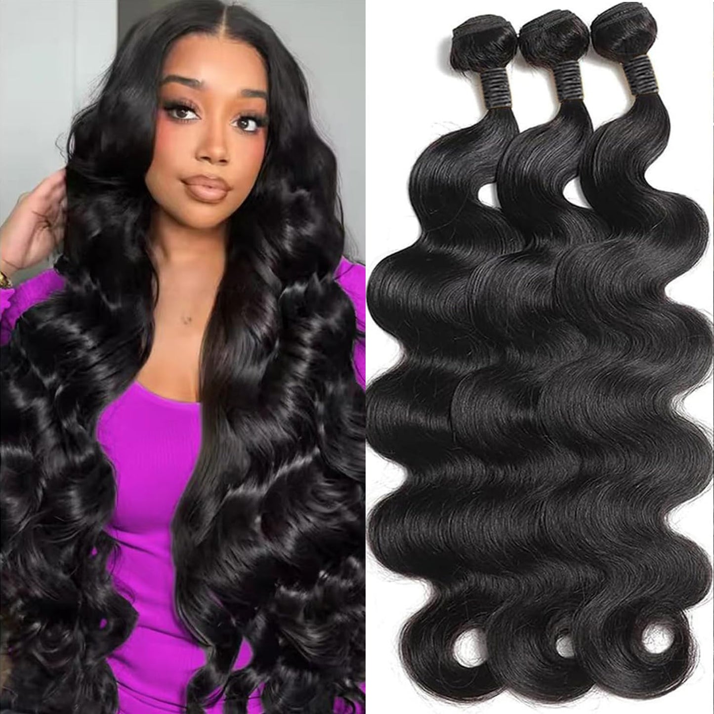 15A Body Wave Bundles Human Hair 16 18 20 Inch 100% Unprocessed Virgin Brazilian 3 Body Wave Bundles Human Hair 300g Human Hair Bundles Hair Extensions Natural Color(16 18 20 Inch)