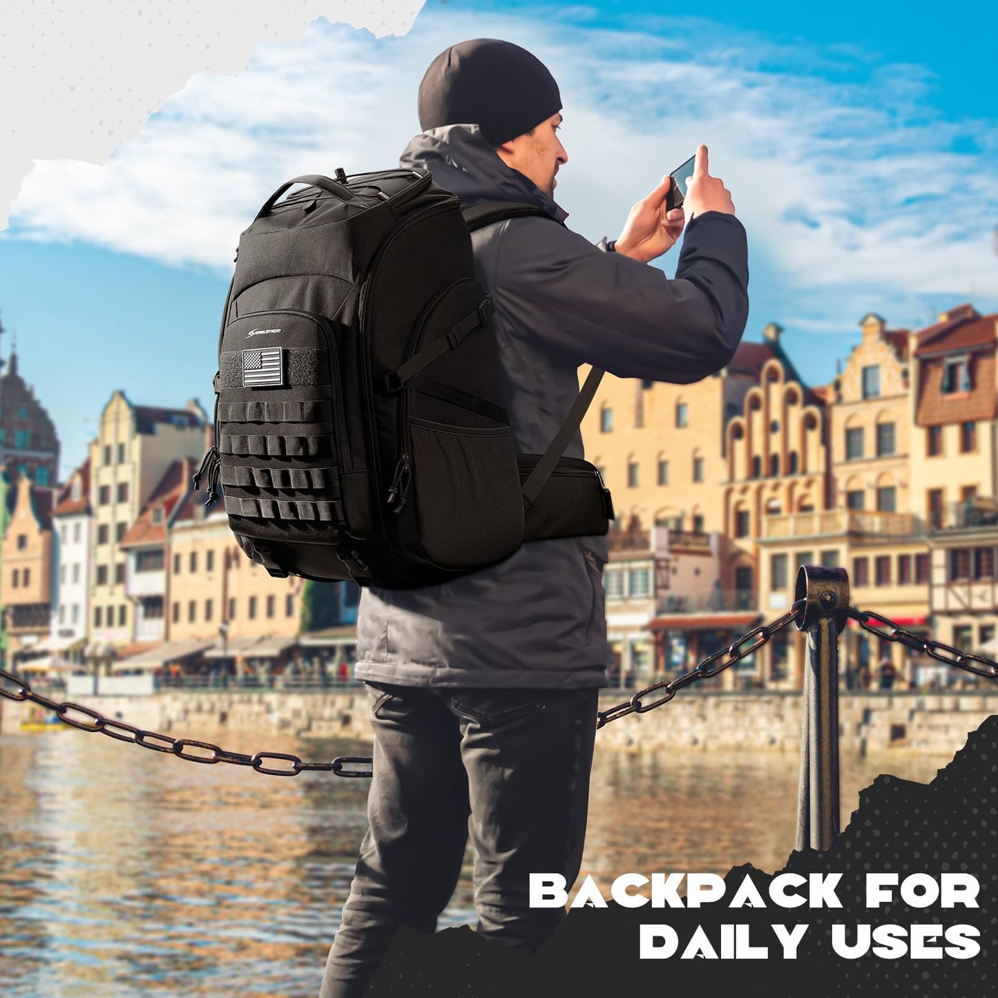 Maelstrom Tactical Backpack for Men, Water Resistant 40L Military Backpack, for Hiking, Camping, Gym with Molle System (Khaki)