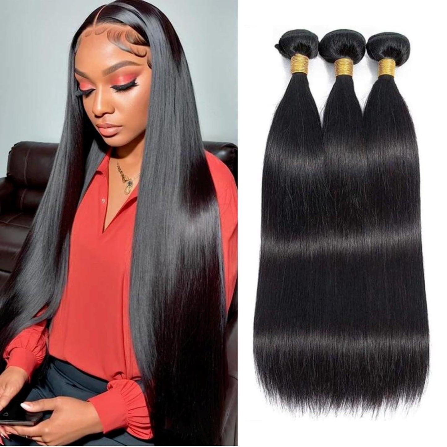 Straight 4 Bundles With Closure Human Hair 18 20 22 24+16 Inch 100% Unprocessed Black Brazilian Hair Extensions Pre Plucked With Baby Hair 4X4 HD Lace Closure