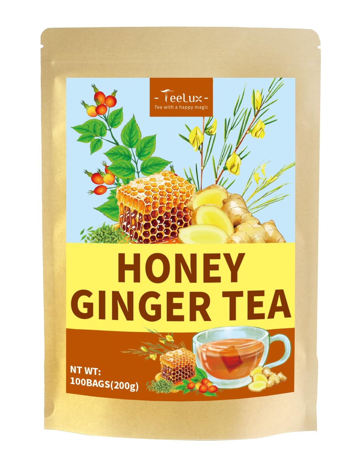 TeeLux Chamomile Tea Bags, 1.5g/bag, Pure Natural Chamomile Flowers Herbal Tea, Caffeine Free, 100 Count