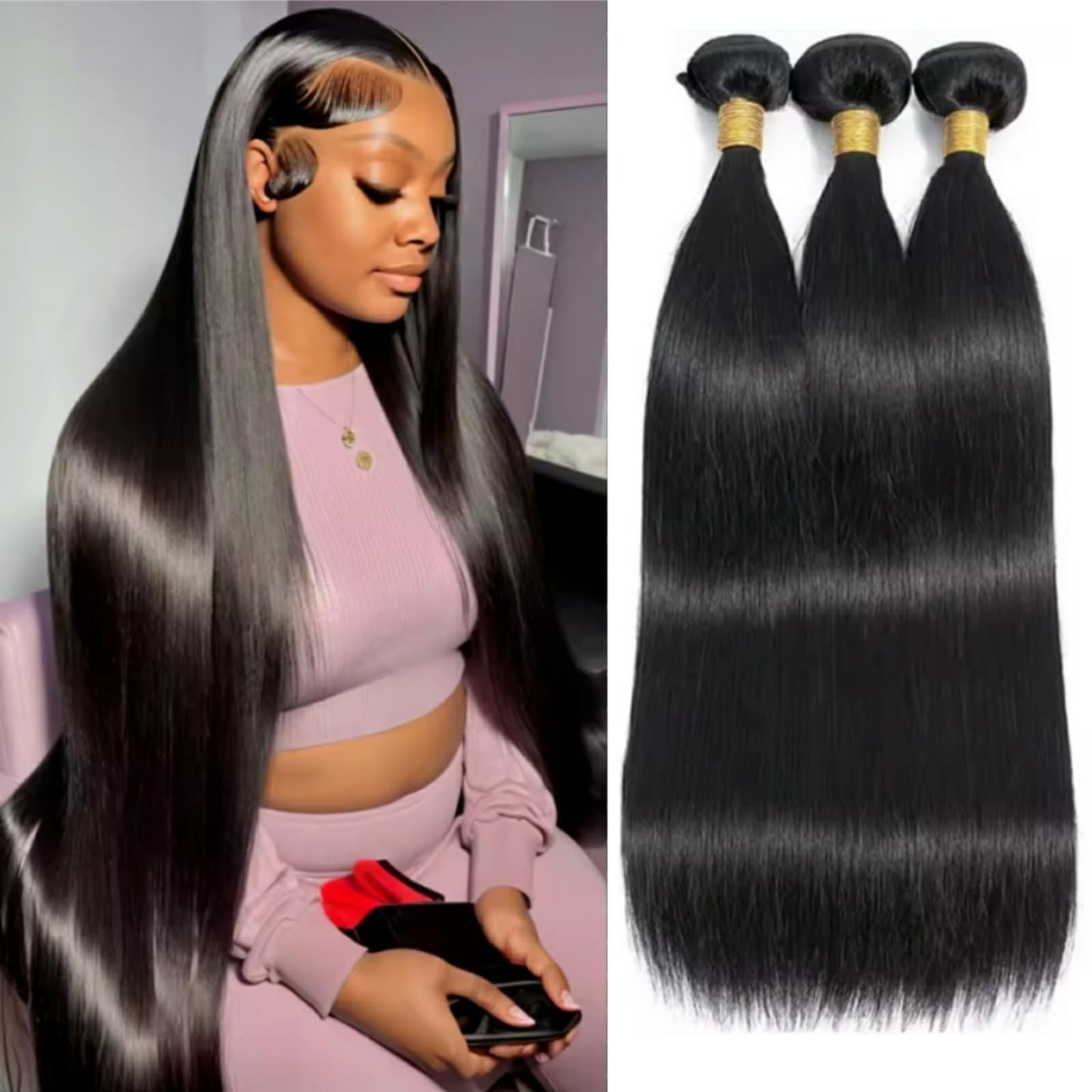 Straight 4 Bundles With Closure Human Hair 18 20 22 24+16 Inch 100% Unprocessed Black Brazilian Hair Extensions Pre Plucked With Baby Hair 4X4 HD Lace Closure
