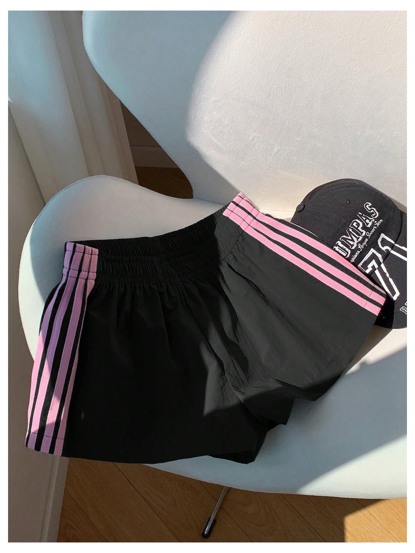 MakeMeChic Women's Striped Summer Shorts Workout Running Shorts Mini Micro Sweat Track Shorts Gym Athletic Wear