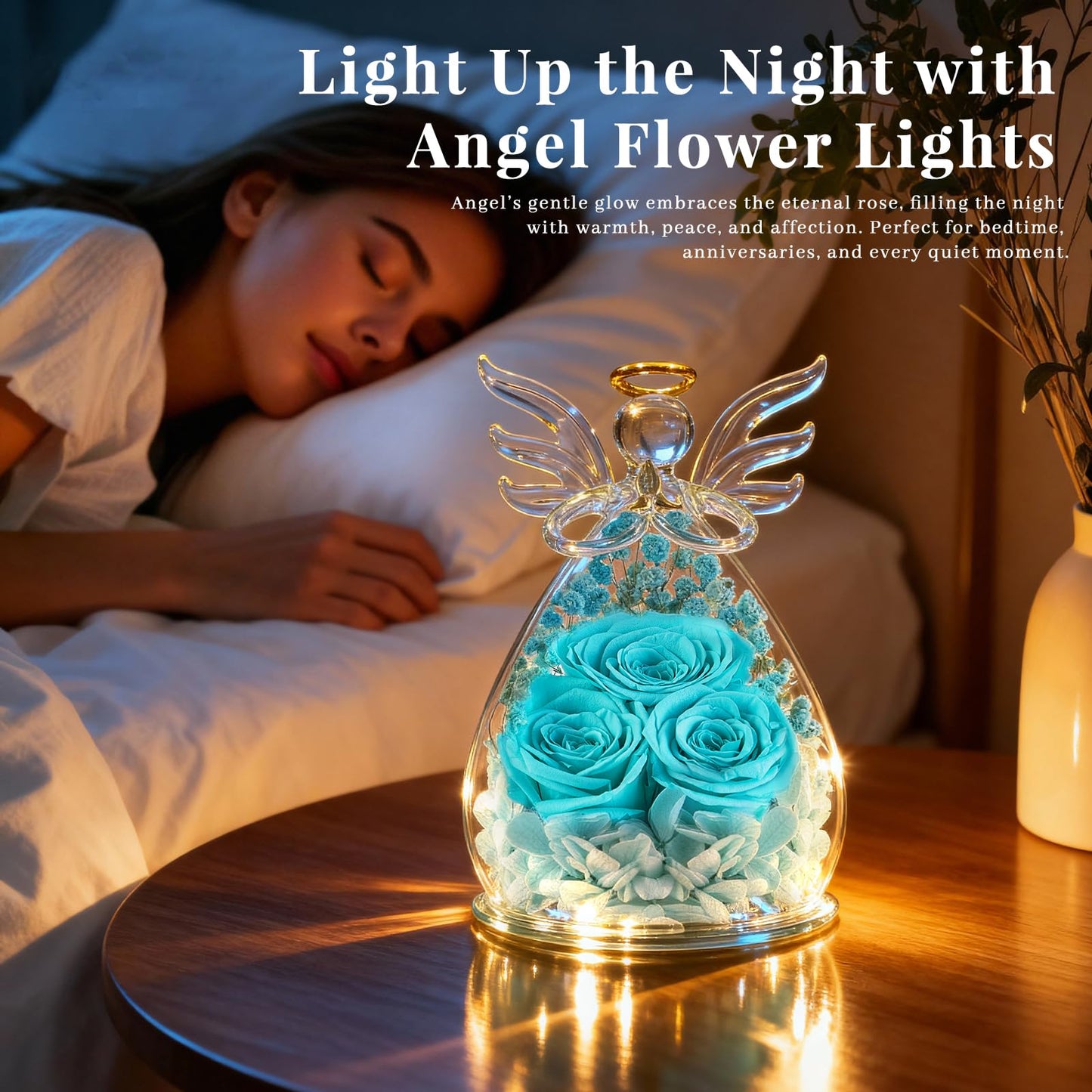 Beferr Mothers Day Mom Birthday Gifts for Women, Fresh Flowers for Delivery Forever Preserved Rose in Glass Angel Figurine, Anniversary Christian Real Rose for Grandma Nana Wife Mum from Daughter Son