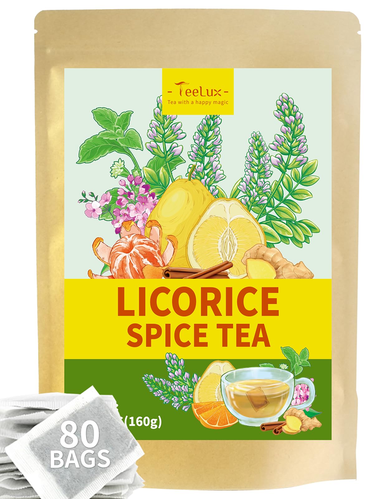TeeLux Chamomile Tea Bags, 1.5g/bag, Pure Natural Chamomile Flowers Herbal Tea, Caffeine Free, 100 Count