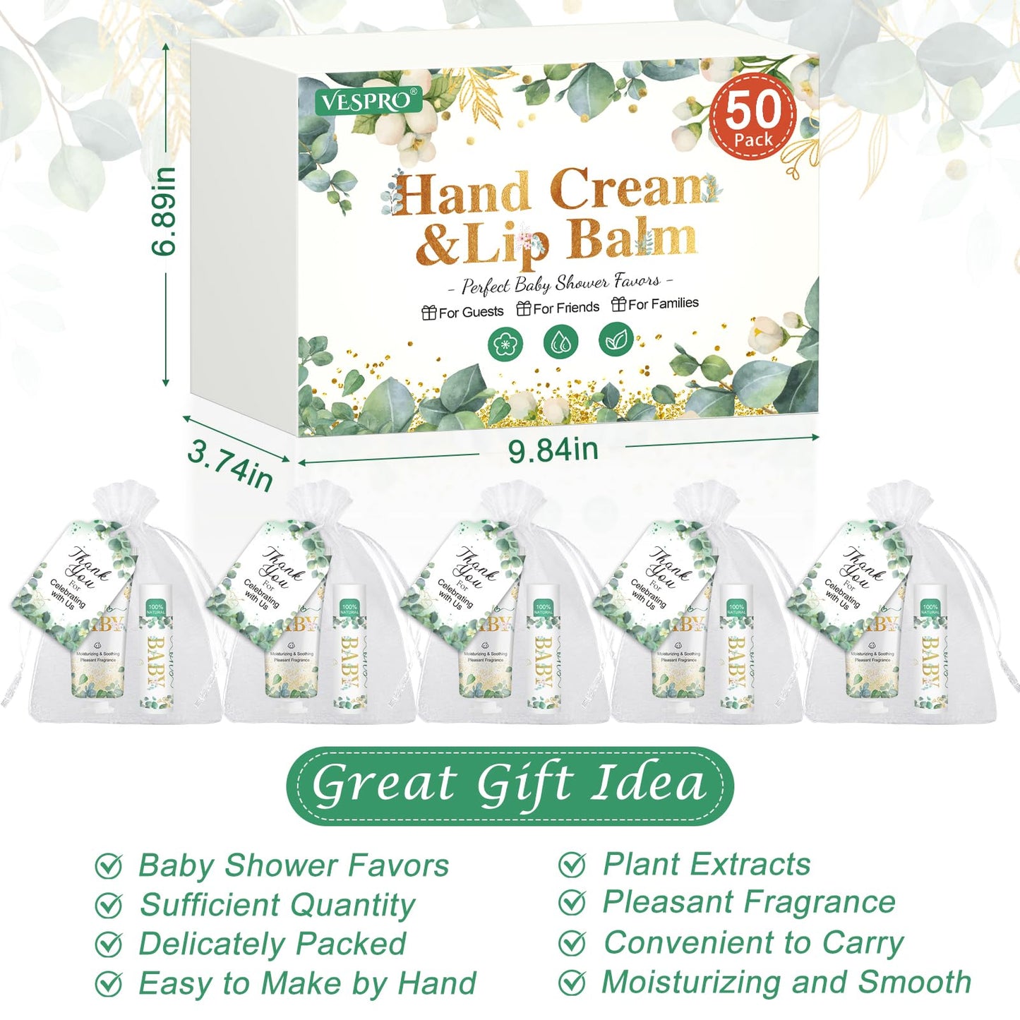 VESPRO 30 Pack Bulk Hand Cream and Bulk Lip Balm Sets, Mothers Day Gifts, Wedding Favors for Guests with Thank You Card and Organza Bags, Birthday Gift, Teacher Appreciation Gifts and Nurse Gift