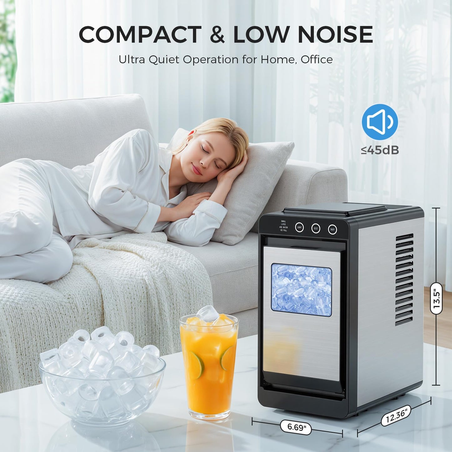 COWSAR Ice Maker Countertop, Portable Ice Machine with Basket and Scoop, 8 Cubes in 6 Mins, 26 lbs/24H, Auto-Cleaning Commercial Ice Maker for Kitchen, RV, Camping, Black