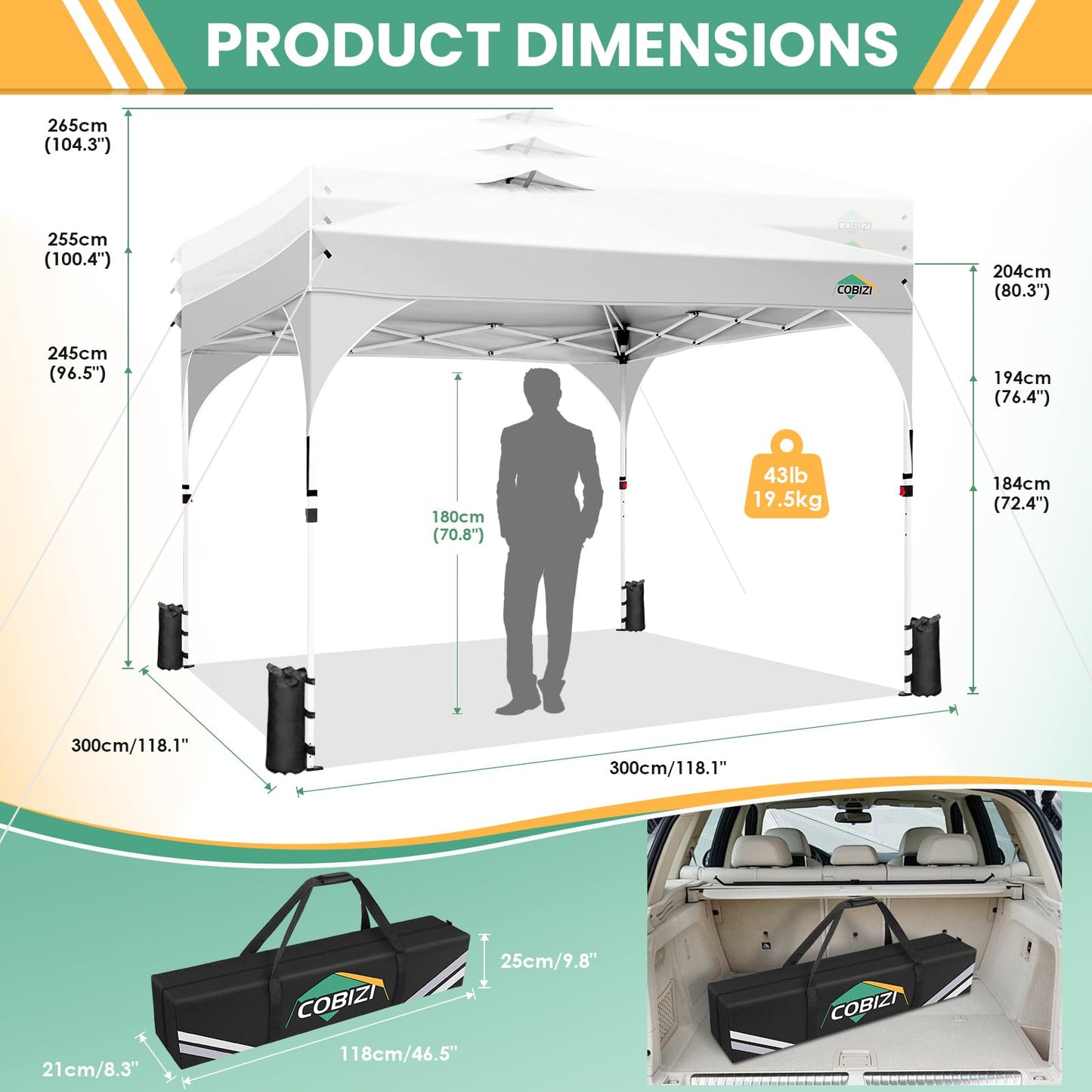 COBIZI 10x20 Pop Up Canopy Tent, Outdoor Party Tent with 4 Sidewalls, 1 Person Easy Set up, Tents for Parties with Fluorescent Strip & 4 Sandbags, Waterproof UPF50+, 3 Adjustable Height, Gray