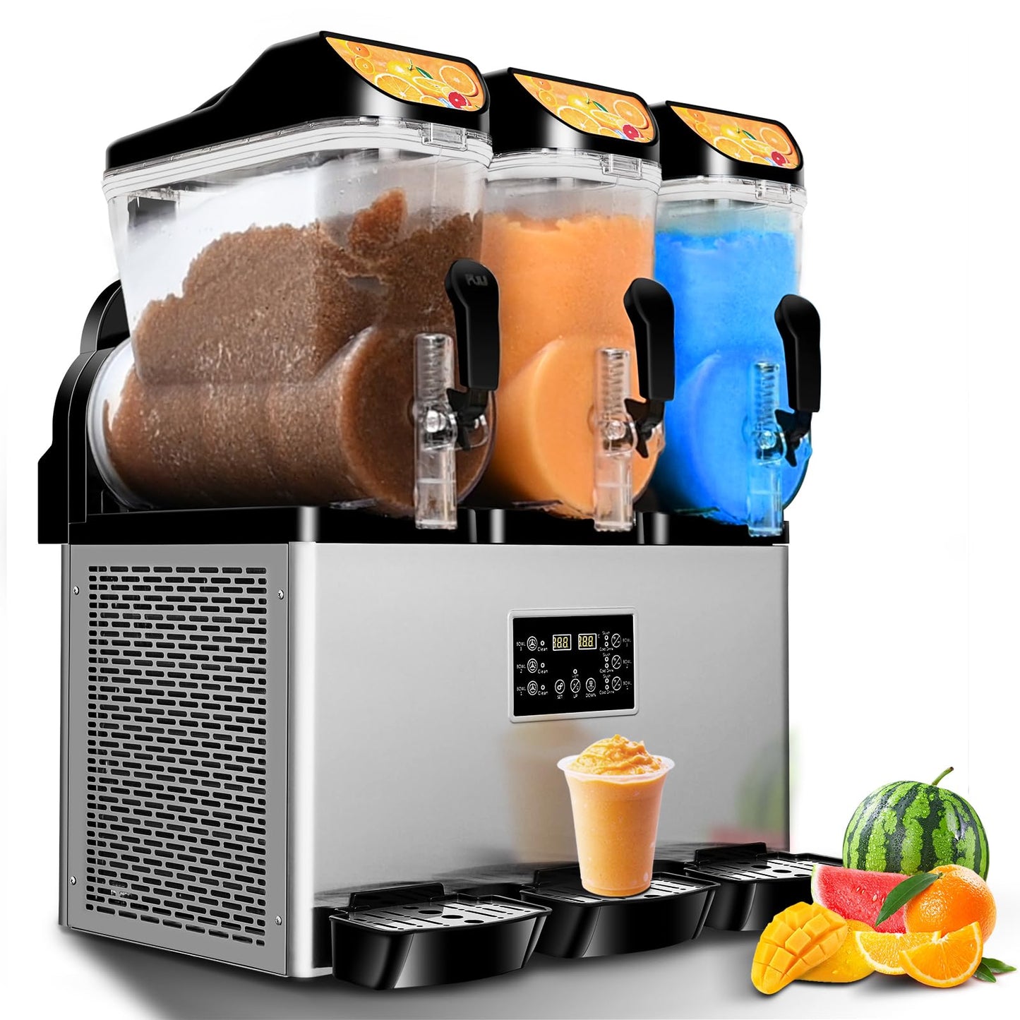 12Lx 3 Tanks Slushy Machine Commercial, Triple Tank Industrial Slushie & Margarita Machine, Large Frozen Drinks Machine to Make Frozen Cocktail, Slush and More for Bar, Restaurant, Party, Event
