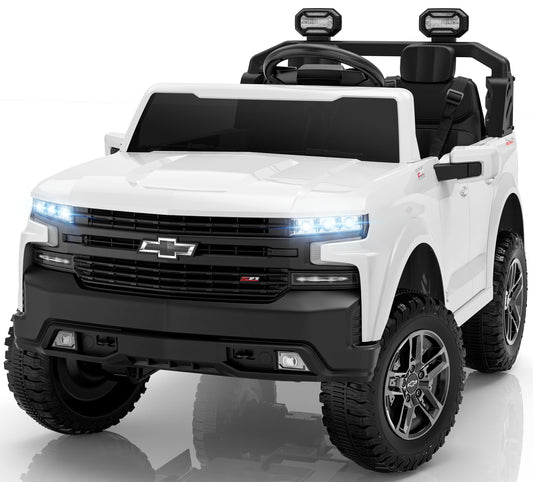 ENYOPRO 24V Ride on Toys, Licensed Chevrolet Silverado LT Trail Boss 2 Seater Ride on Car for Kids, Toddler Electric Car w/Remote Control, Safety Belt, Truck Bed Storage, LED Lights, Bluetooth, Black