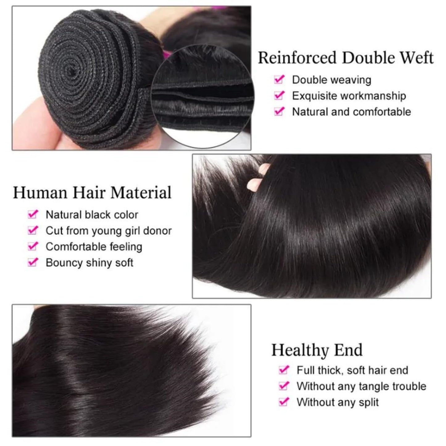 Straight 4 Bundles With Closure Human Hair 18 20 22 24+16 Inch 100% Unprocessed Black Brazilian Hair Extensions Pre Plucked With Baby Hair 4X4 HD Lace Closure