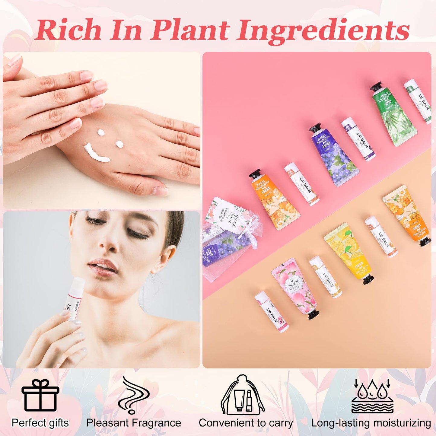 VESPRO 30 Pack Bulk Hand Cream and Bulk Lip Balm Sets, Mothers Day Gifts, Wedding Favors for Guests with Thank You Card and Organza Bags, Birthday Gift, Teacher Appreciation Gifts and Nurse Gift