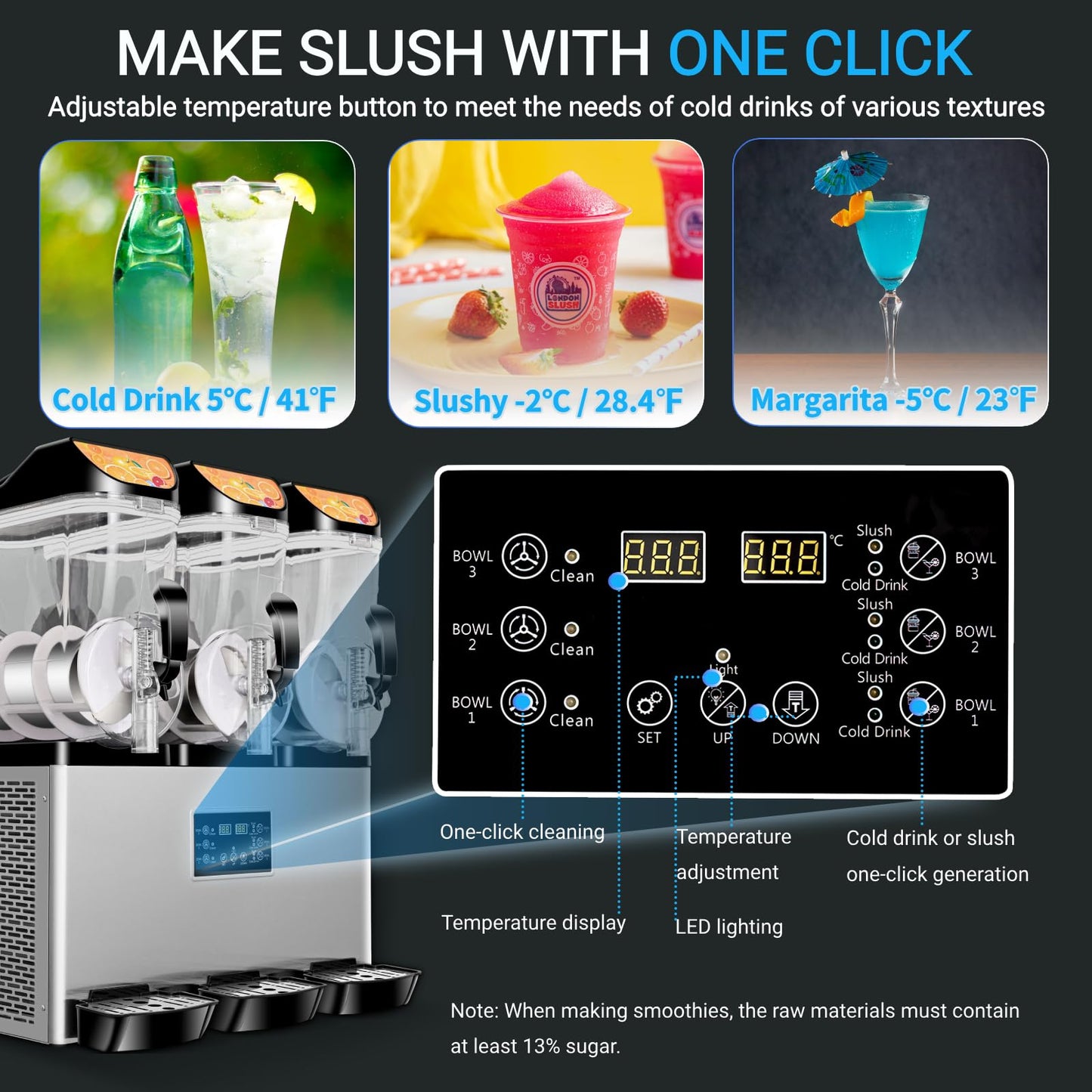 12Lx 3 Tanks Slushy Machine Commercial, Triple Tank Industrial Slushie & Margarita Machine, Large Frozen Drinks Machine to Make Frozen Cocktail, Slush and More for Bar, Restaurant, Party, Event