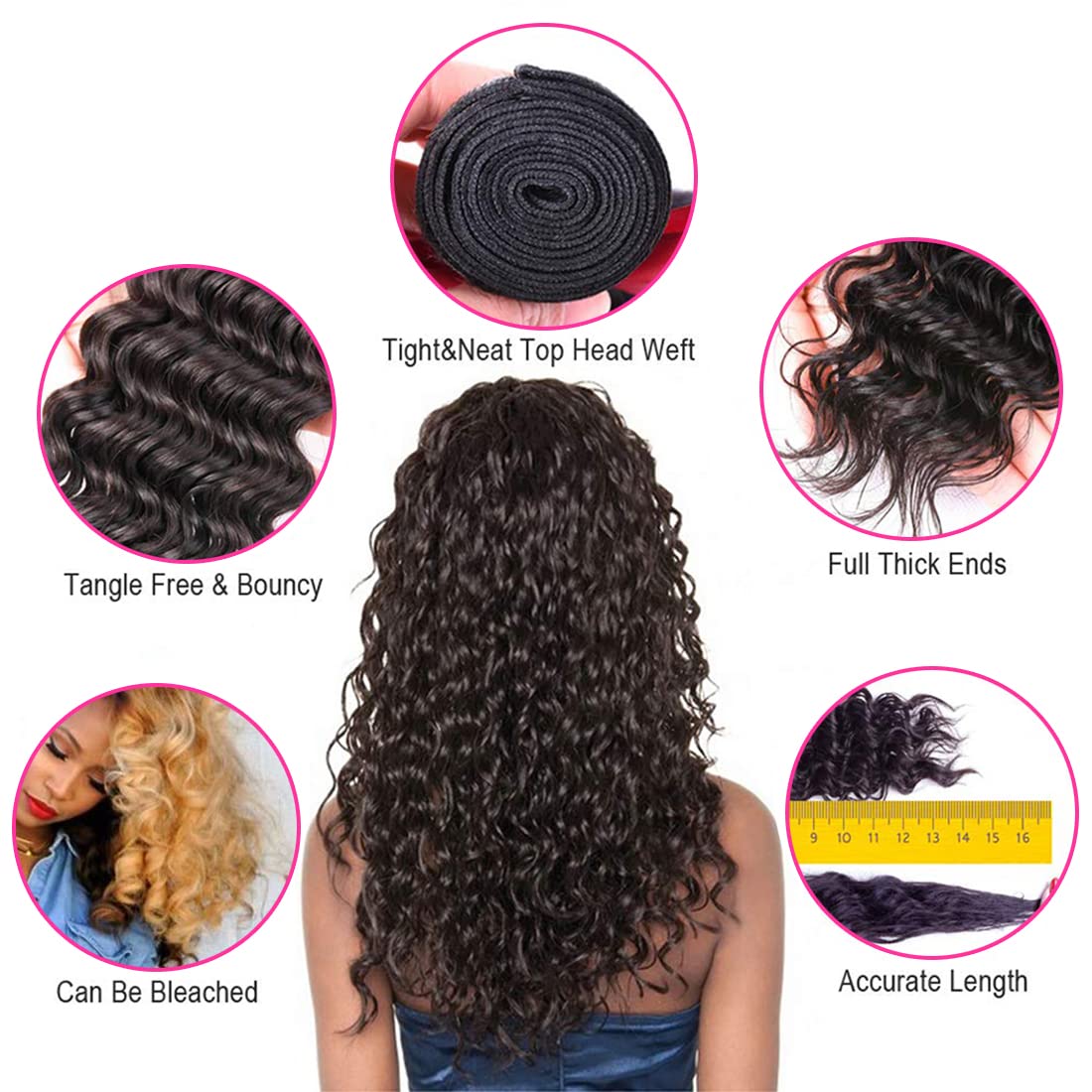 Closure with Bundles (16 18 20 22+14 Closure) Free Part Deep Wave 4 Bundles with 4x4 Lace Closure 100% Unprocessed Brazilian Virgin Remy Hair Curly Bundles Hair Extension Double Weft Natural Color