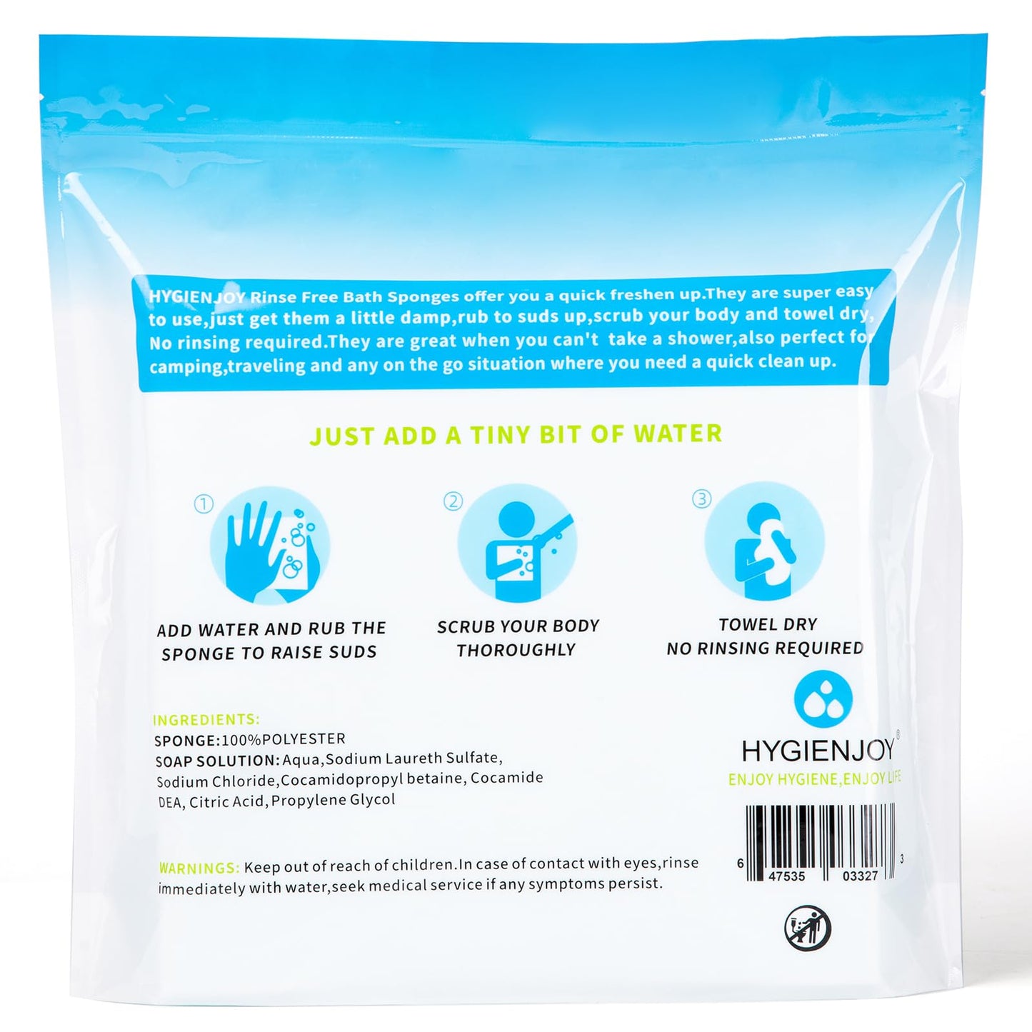 HYGIENJOY-21% Larger,No Rinse Bathing Wipes for Adults-Rinse Free Bath Sponges,Soap Infused,Dry Shower Wipes for Elderly,For Camping,Hiking,GYM,Post Surgery Must Haves, (25 Counts)